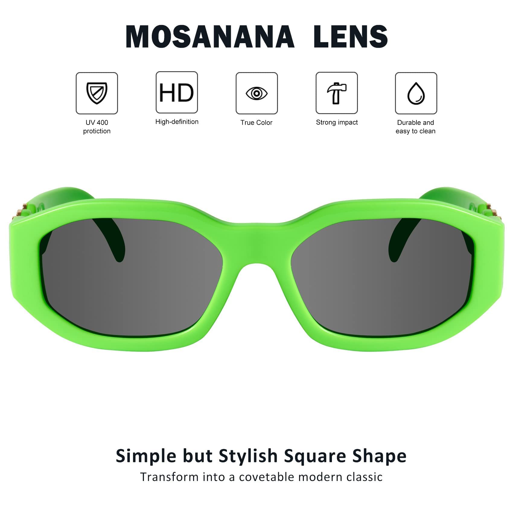 Trendy Rectangle Sunglasses for Women & Men - Mosanana TRACER Model | UV Protection Fashion Shades for Driving, Beach & Outdoor Activities
