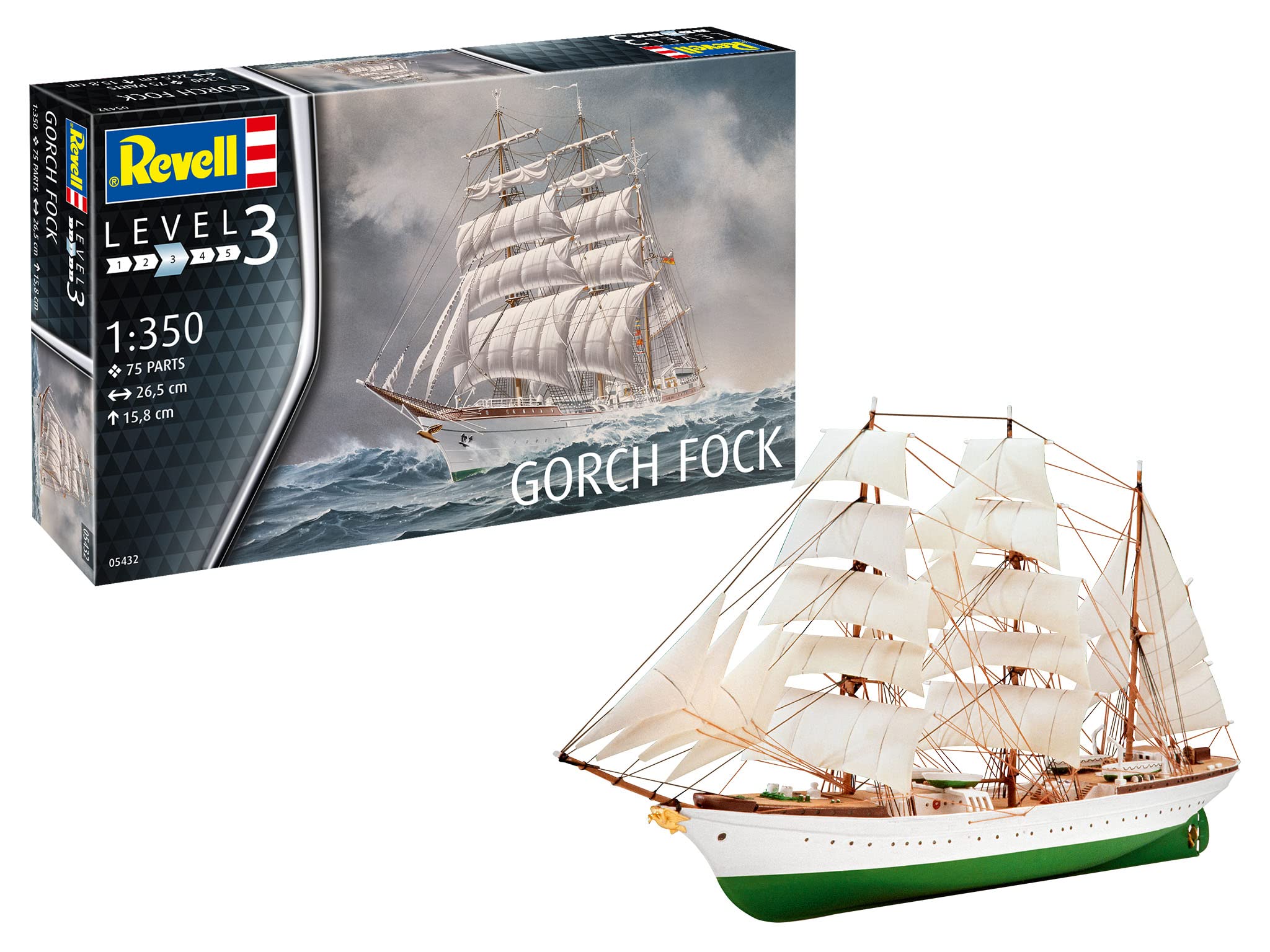 Revell RV05432 1:350 Scale Gorch Fock Unpainted Model Ship Kit - Perfect for Collectors, Hobbyists & Historical Ship Enthusiasts