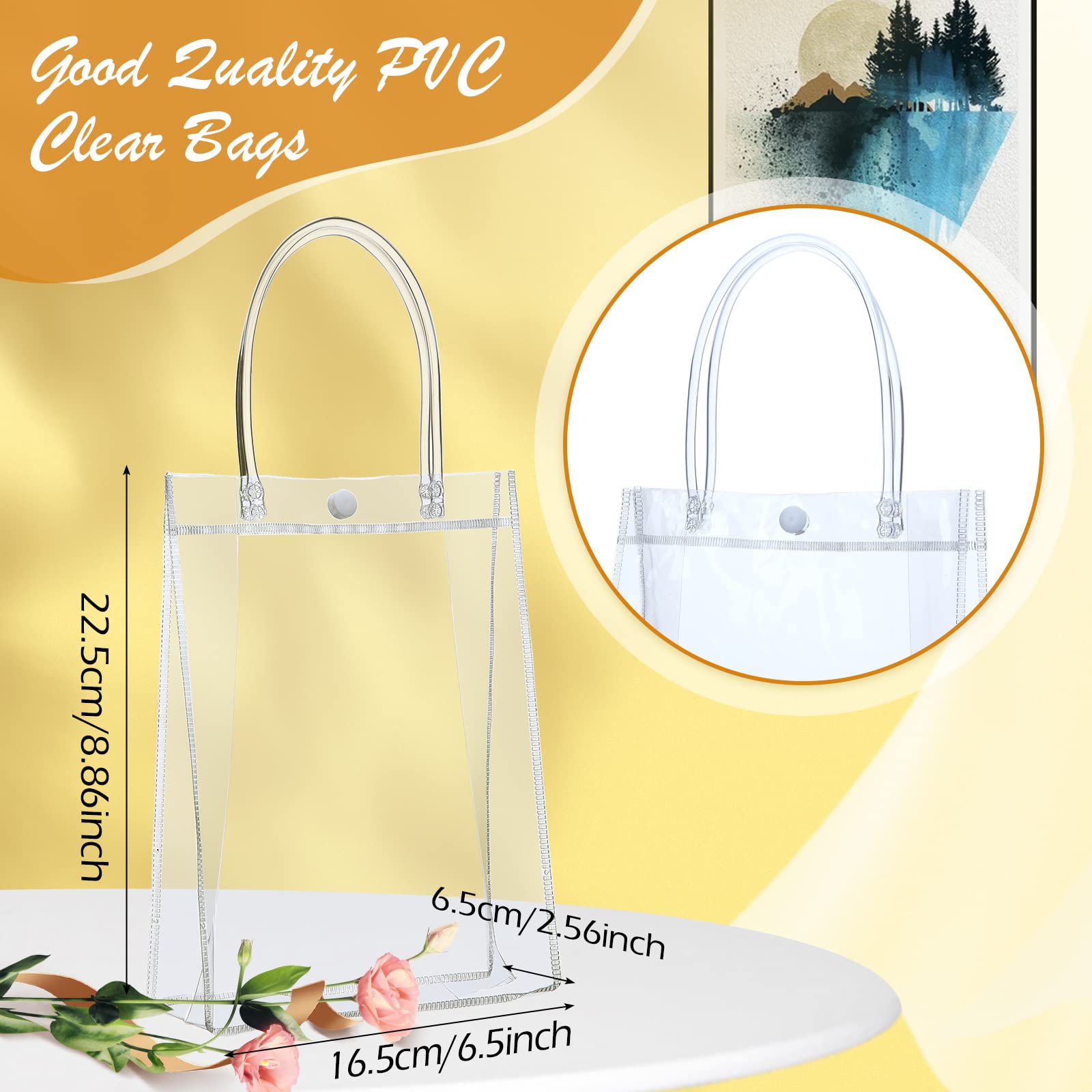 40 Pack Clear PVC Gift Bags with Handles - Reusable Transparent Plastic Tote Bags for Shopping, Gift Wrapping, Wedding, Birthday, Valentine's Day Party (8.9 x 6.5 x 2.6 Inches) - Perfect for Retail Stores, Party Favors & Holiday Gift Packaging
