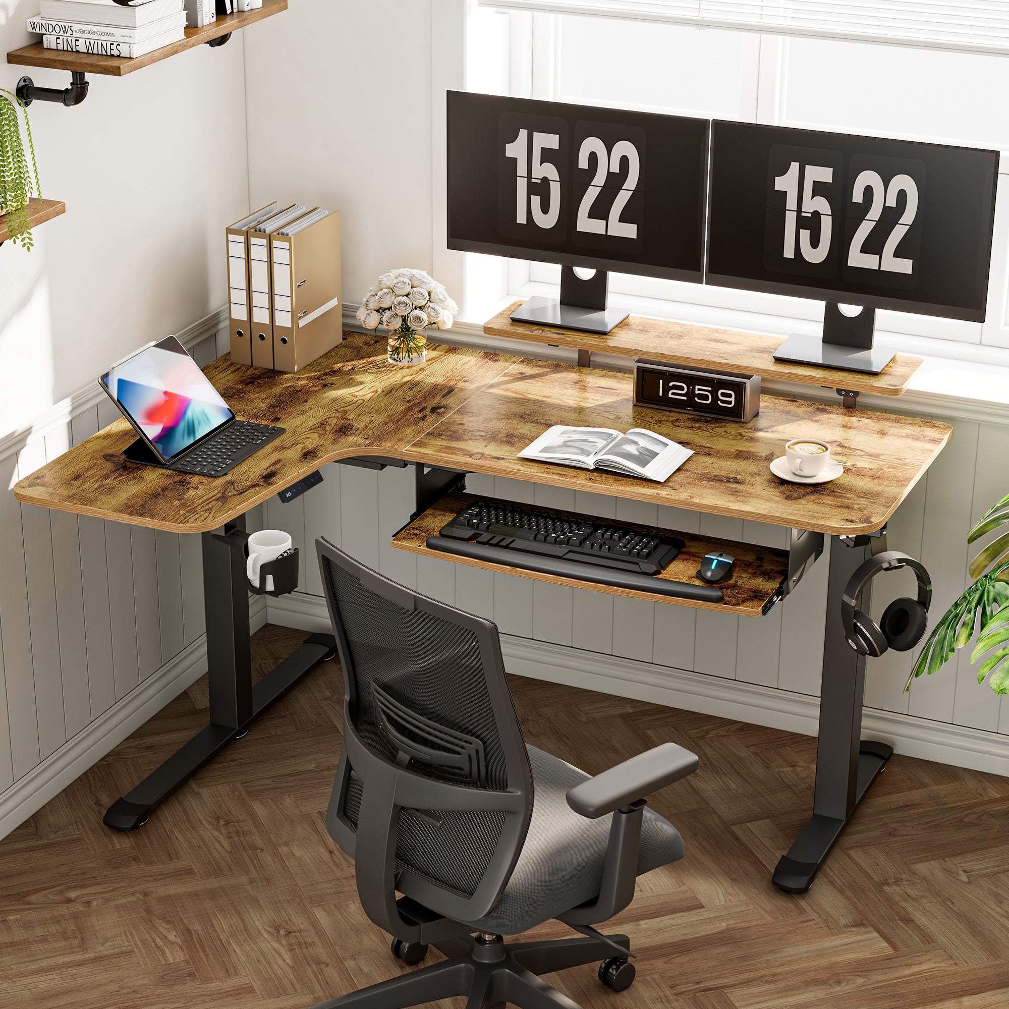 Ergonomic L-Shaped Standing Desk with Accessories Set (60x23 Inches) - Perfect for Home Office & Workspace Setup