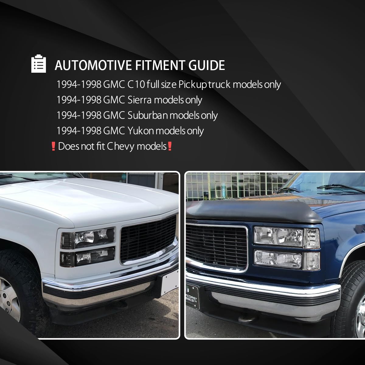 AUTOZENSATION 1994-1998 GMC C10 Pickup Sierra Left & Right Headlight Assembly - Smoke Headlights, Bumper Lights, Corner Lights & Clear Reflectors - Replacement for Truck Lighting Upgrade | Off-Road & Night Driving