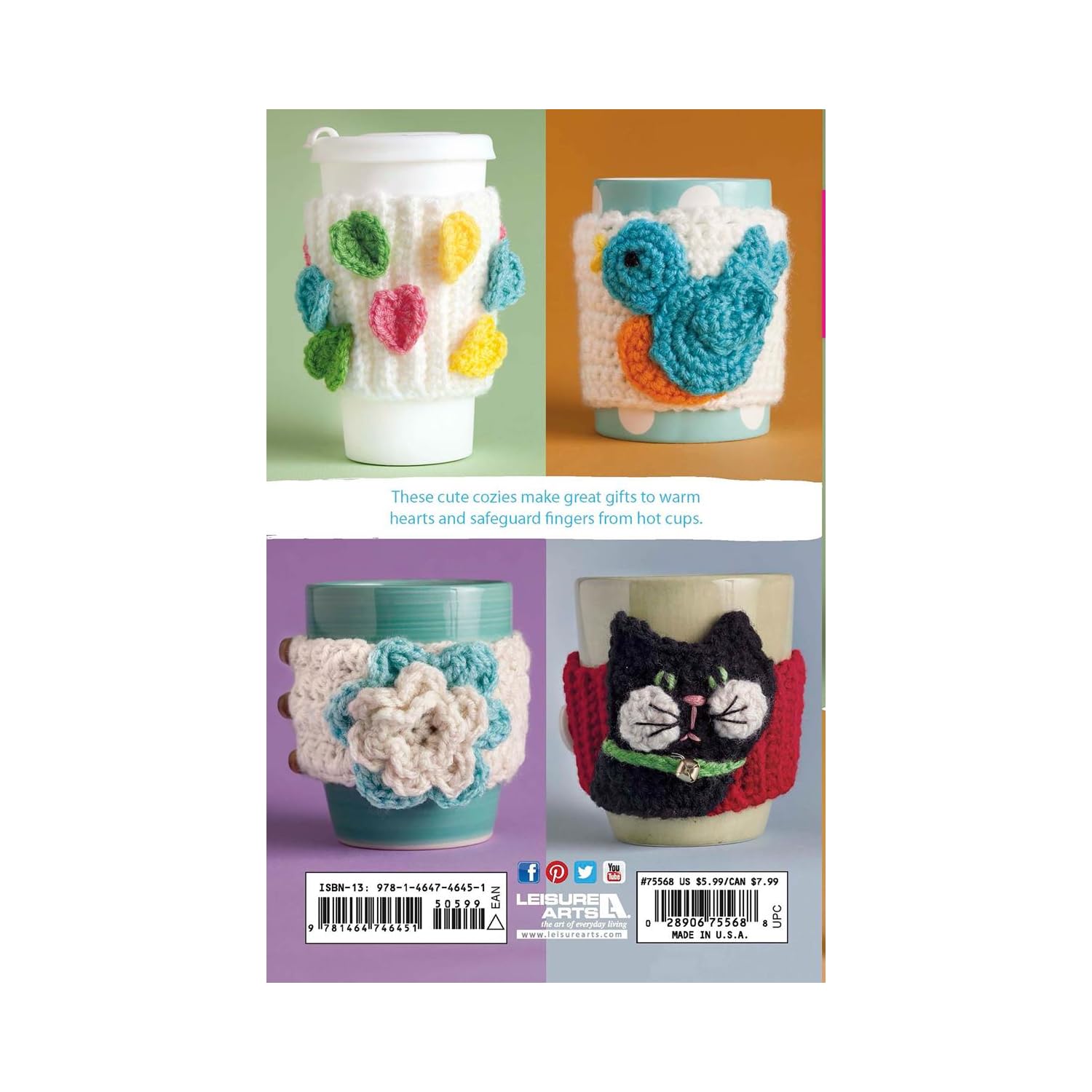 Leisure Arts Cup Cozies Crochet Book - Easy Crochet Patterns for Beginners | DIY Mug Cozy & Drink Holder Projects for Home & Gifts