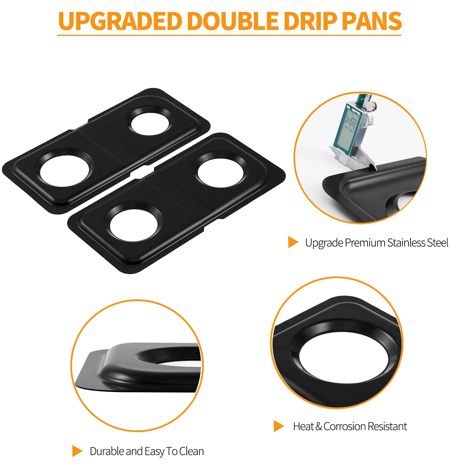 GE Gas Range Drip Pans Replacement - 2 Pack Black Stainless Steel Double Burner Drip Pans for GE Hotpoint Stove Parts | Perfect for Cooking, Grilling & Everyday Kitchen Use