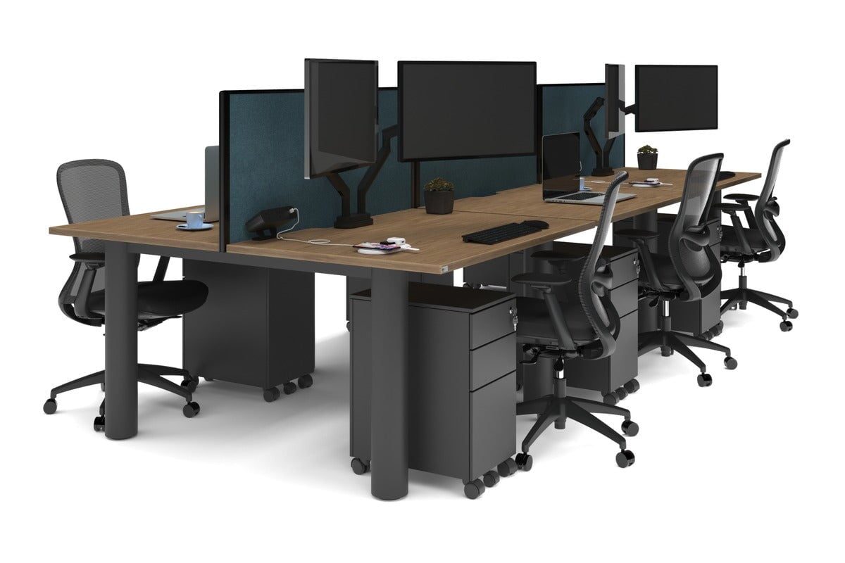 Quadro Cylinder Leg 6-Person Office Workstation Desk - 1200L x 800W with Cable Management Scallop - Perfect for Open Office Layouts & Collaborative Workspaces