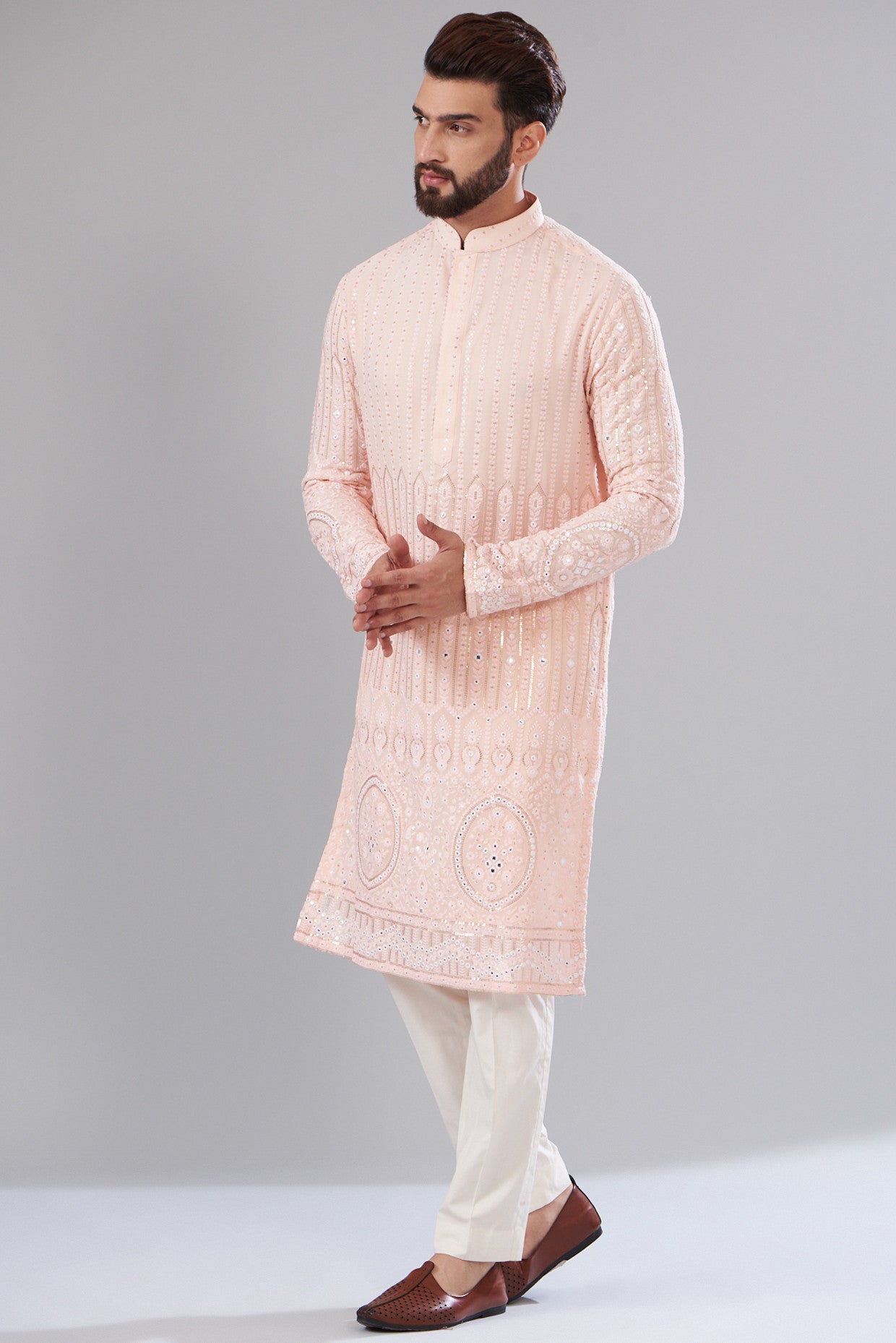 Elegant Powder Pink Chikankari Kurta for Women - Handcrafted Traditional Indian Embroidered Tunic - Perfect for Festivals, Weddings & Casual Wear