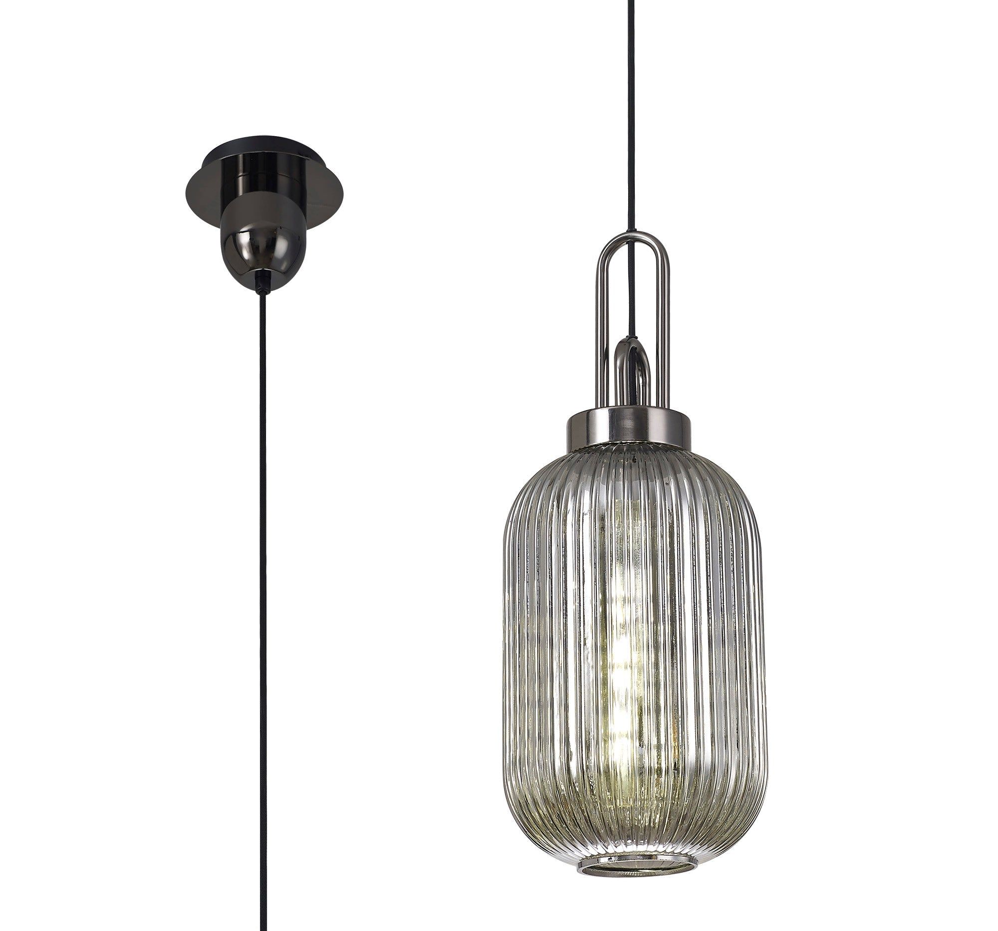 Stylish Cadiz 1-Light Pendant Light with 20cm Tubular Ribbed Glass Shade - E27 Socket, IP20 Rated, Multiple Color Options - Perfect for Kitchen Island, Dining Room, or Entryway Lighting