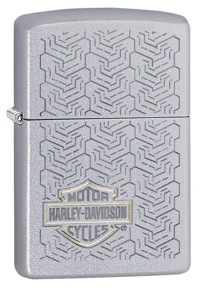 Zippo Satin Chrome Lighter with Harley Davidson Design - Windproof Refillable Pocket Lighter for Outdoor Camping, BBQ, Travel & Everyday Carry (ECT)