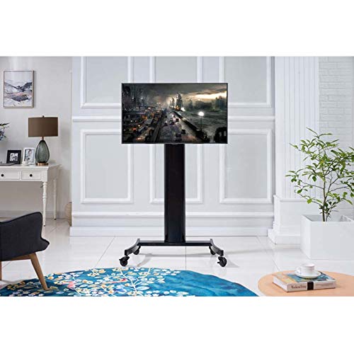 Premium Curved Wood TV Stand with Mount for 40-70 Inch Flat Screen TVs - Modern Black Entertainment Center for Living Room, Bedroom & Home Theater