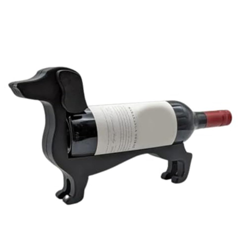 Black Dachshund Wine Bottle Holder - Decorative Single Bottle Wine Rack for Kitchen, Unique Dachshund Gifts for Women - Perfect for Home Bar, Wine Cellar & Party Decor