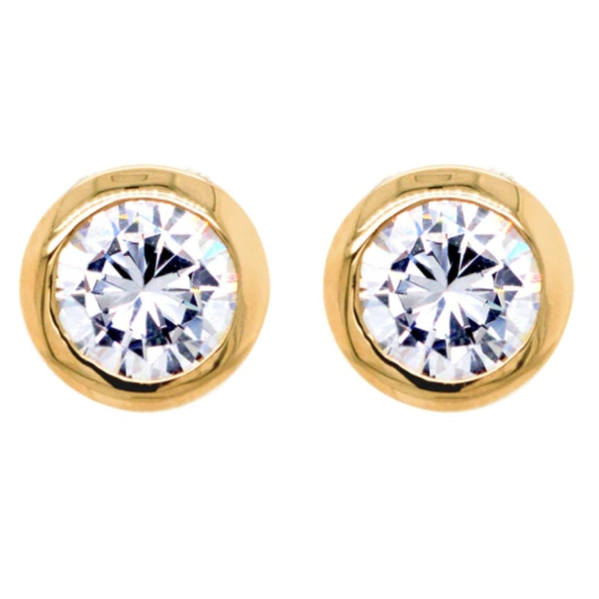 Sybella Bezel CZ Stud Earrings in Gold - Elegant Cubic Zirconia Earrings for Women | Perfect for Parties, Weddings & Everyday Wear