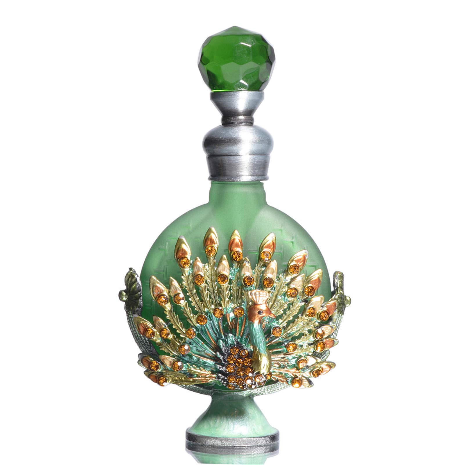 Waltz&F Peacock Frosted Glass Vintage Perfume Bottle - 10ml Empty Refillable Essential Oil Bottle (Green) | Perfect for DIY Perfume, Aromatherapy & Home Décor