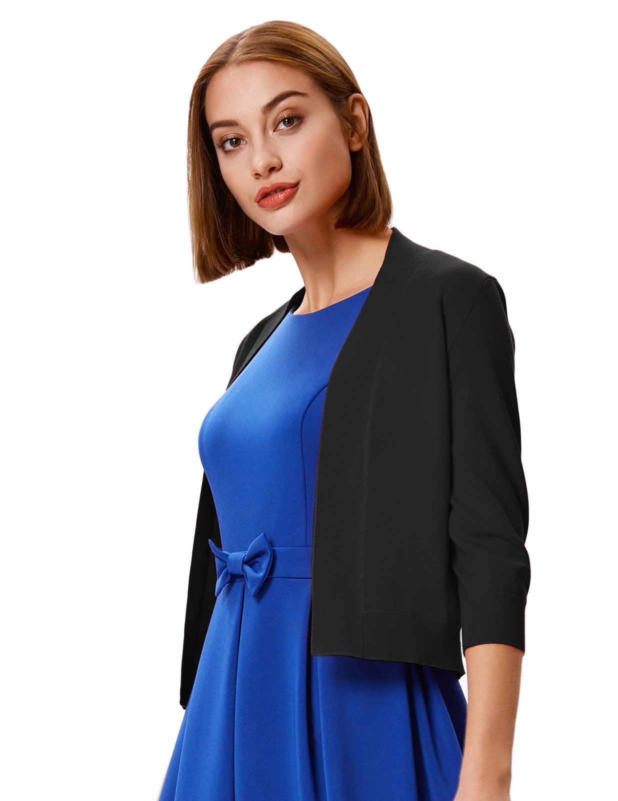 GRACE KARIN Women's 3/4 Sleeve Cropped Cardigan Sweater - Lightweight Knit Open Front Shrug Bolero for Office, Casual Outfits & Spring Layering