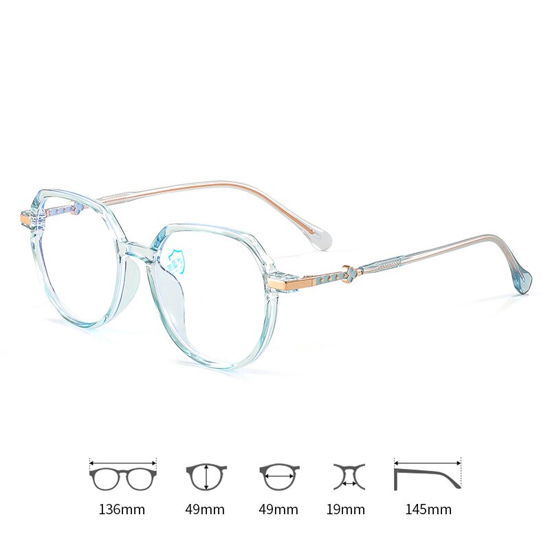 CCspace Women's Full Rim Round Square TR90 Titanium Eyeglasses 55639 - Lightweight & Durable Glasses for Work, Reading & Fashion