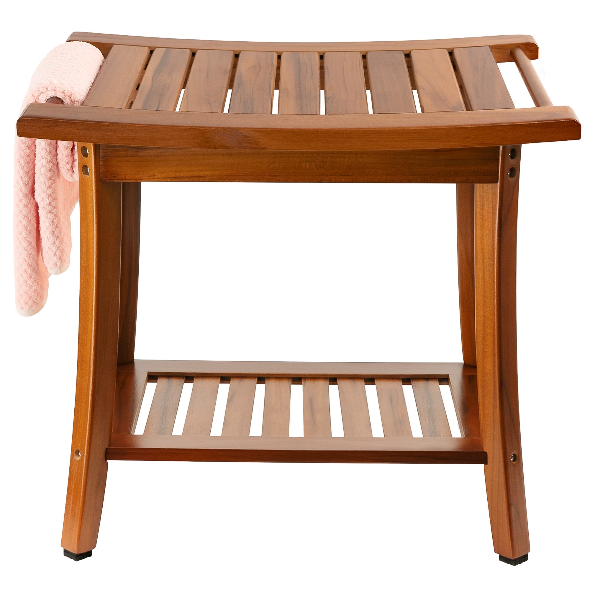 Premium Teak Shower Bench Seat with Large Bath Mat - Spa Quality Portable Bath Stool for Indoor & Outdoor Use - Perfect for Bathroom, Sauna, Poolside & Relaxation