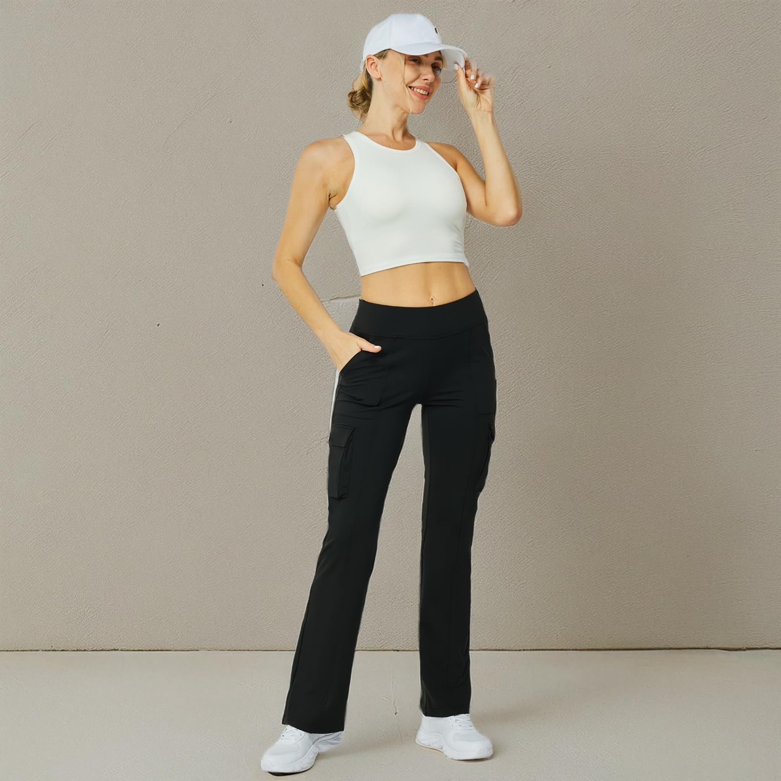 Women's High Waisted Yoga Flare Leggings - 6 Pocket Bootcut Workout Pants for Yoga, Gym & Casual Wear | Stretchy Comfort Pants for Women