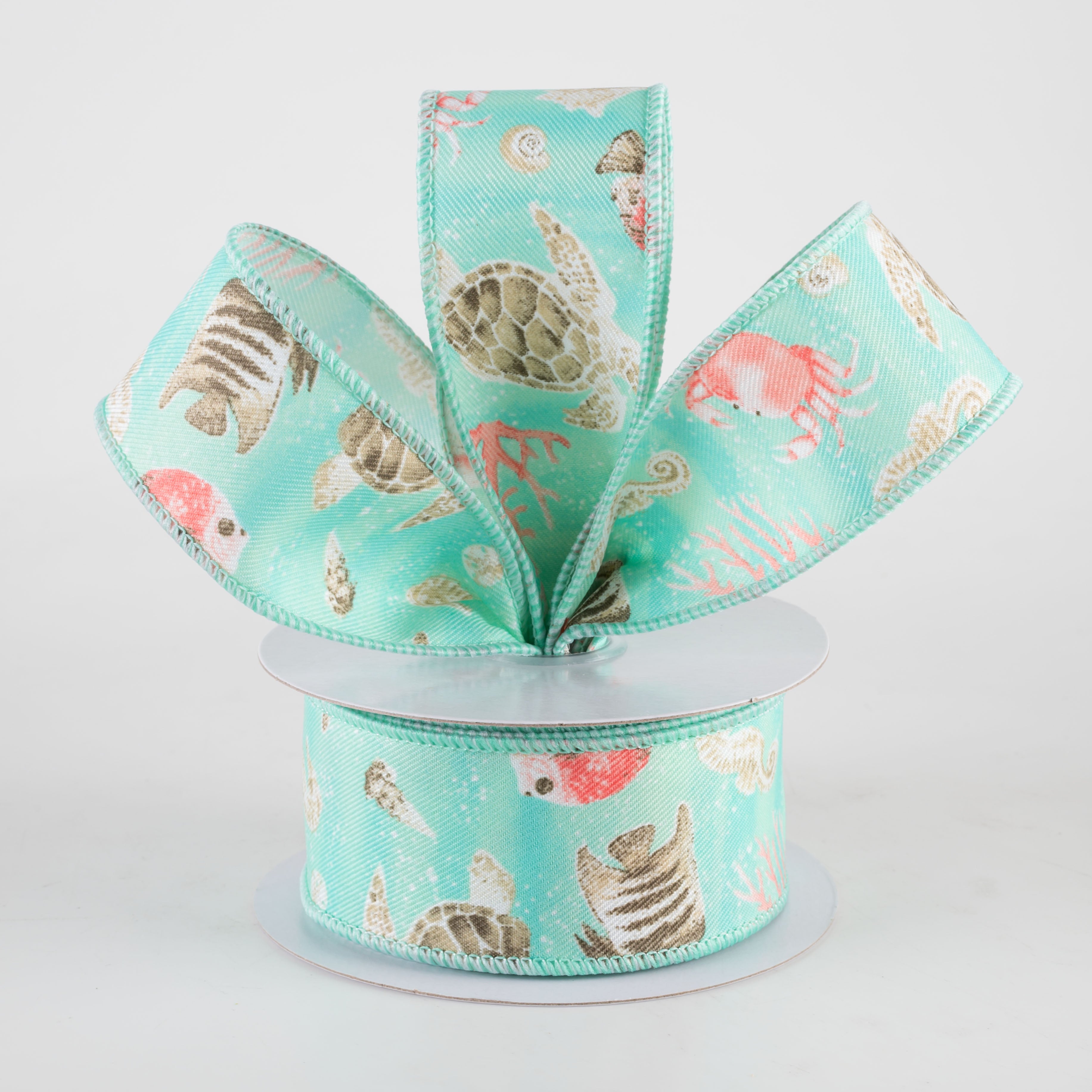 1.5 Inch Coastal Ocean Life Ribbon - Seafoam Blue Green Decorative Ribbon (10 Yards) for Gift Wrapping, Scrapbooking, and DIY Crafts