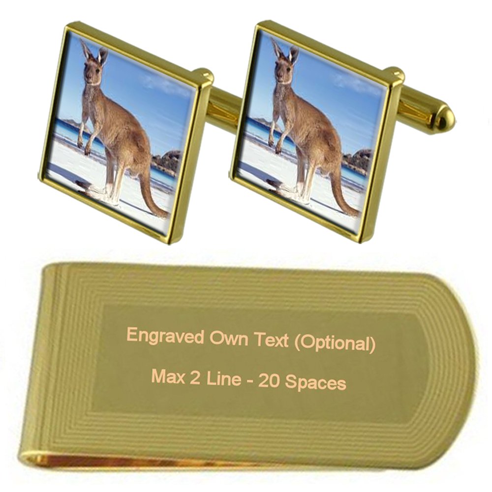 Elegant Kangaroo Gold-Tone Cufflinks & Money Clip Engraved Gift Set for Men - Perfect for Weddings, Business Meetings & Formal Occasions