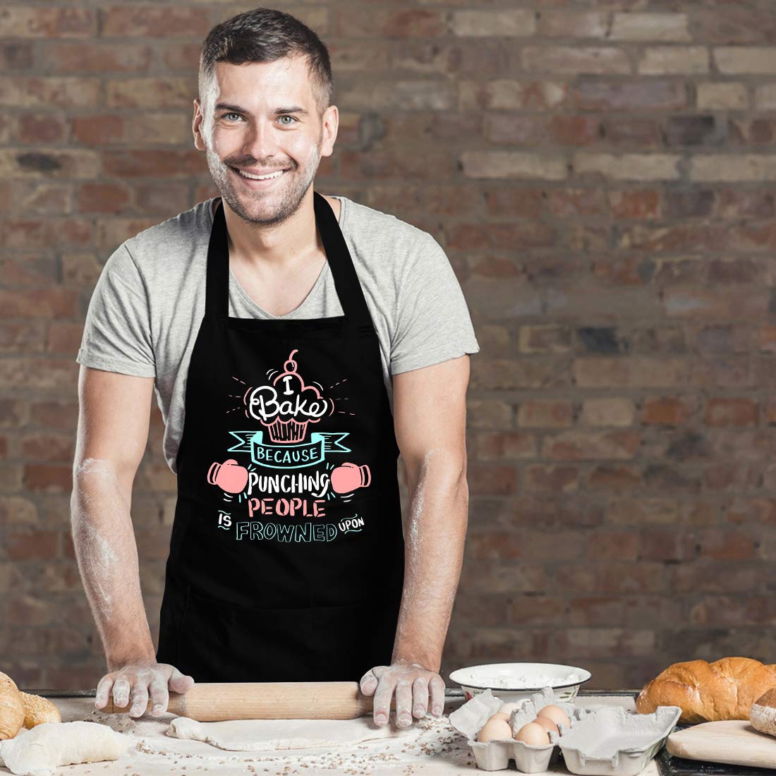 Funny Baking Aprons for Women & Men - Cute Kitchen Cooking Apron with 2 Pockets - Perfect Baking Gift for Bakers, Wife, Mom, Sister, Daughter, Grandma - Ideal for Birthday, Housewarming & Mother's Day - Great for Baking, Cooking & Hosting Parties