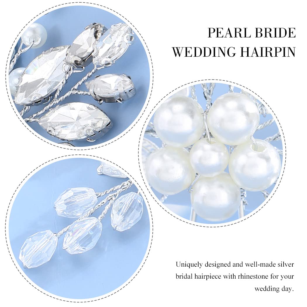 Pearl Bridal Hair Pins - Silver Leaf Rhinestone Hair Accessories for Wedding & Parties