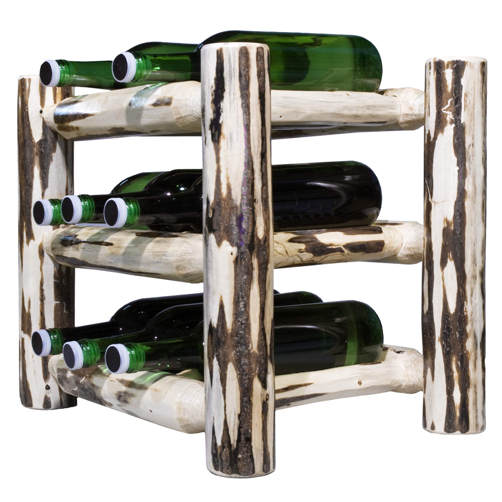Montana Woodworks 9-Bottle Countertop Wine Rack - Clear Lacquer Finish | Premium Wooden Wine Storage for Kitchen, Bar & Dining Room Display