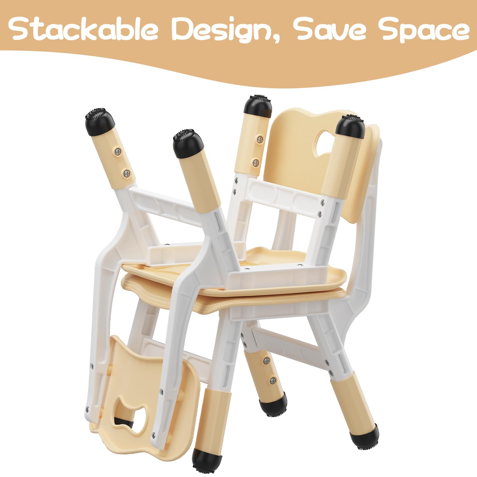 GAOMON Kids Chairs 2 Pack - 3 Level Height Adjustable Toddler Chairs for Boys & Girls Age 2-6, Durable Plastic Children's Chairs for Home, Classroom, Nursery - Natural Color (Perfect for Learning, Eating & Playtime Activities)