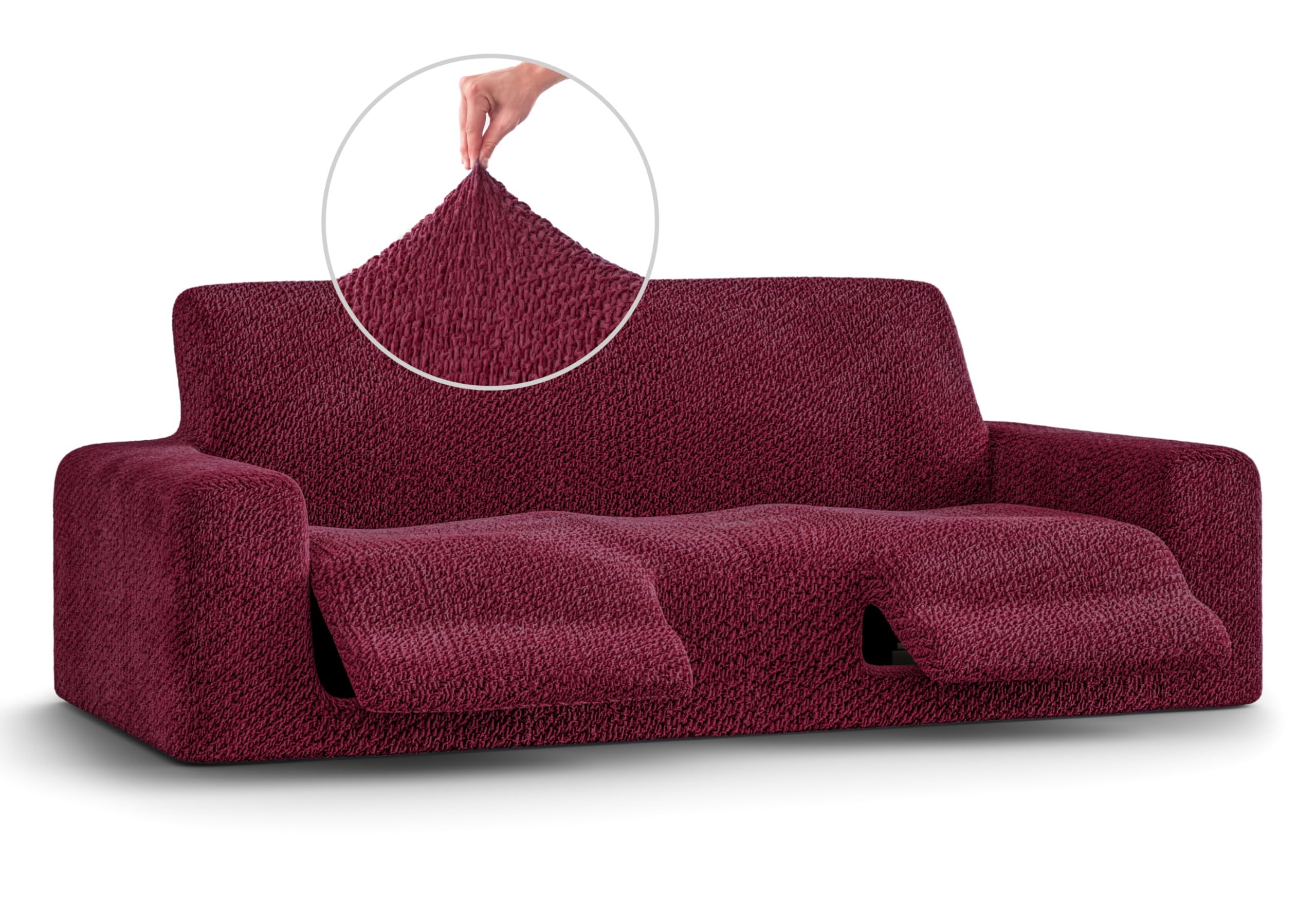 PAULATO BY GA.I.CO. Recliner Sofa Cover - Stretchable Velvet Slipcover for Reclining Couches, Soft Polyester Fabric, 1-Piece Form Fit Furniture Protector in Burgundy - Perfect for Living Room, Home Theater & Family Room Decor