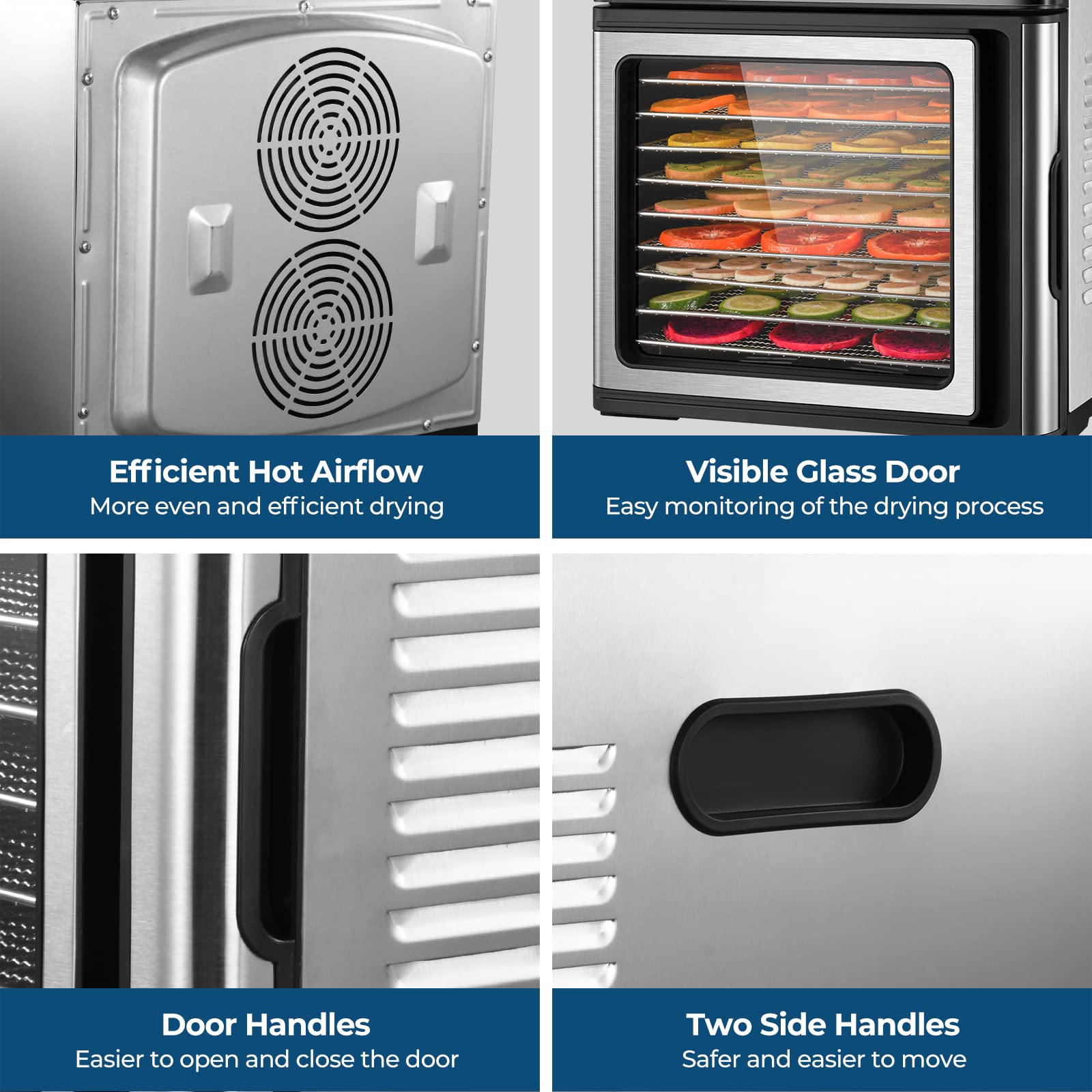 YASHE 9-Tray Stainless Steel Food Dehydrator - 1000W Electric Food Dryer with Adjustable Timer & Temperature Control for Jerky, Fruits, Herbs - Includes Recipes - Perfect for Home Kitchen, Camping & Healthy Snacks