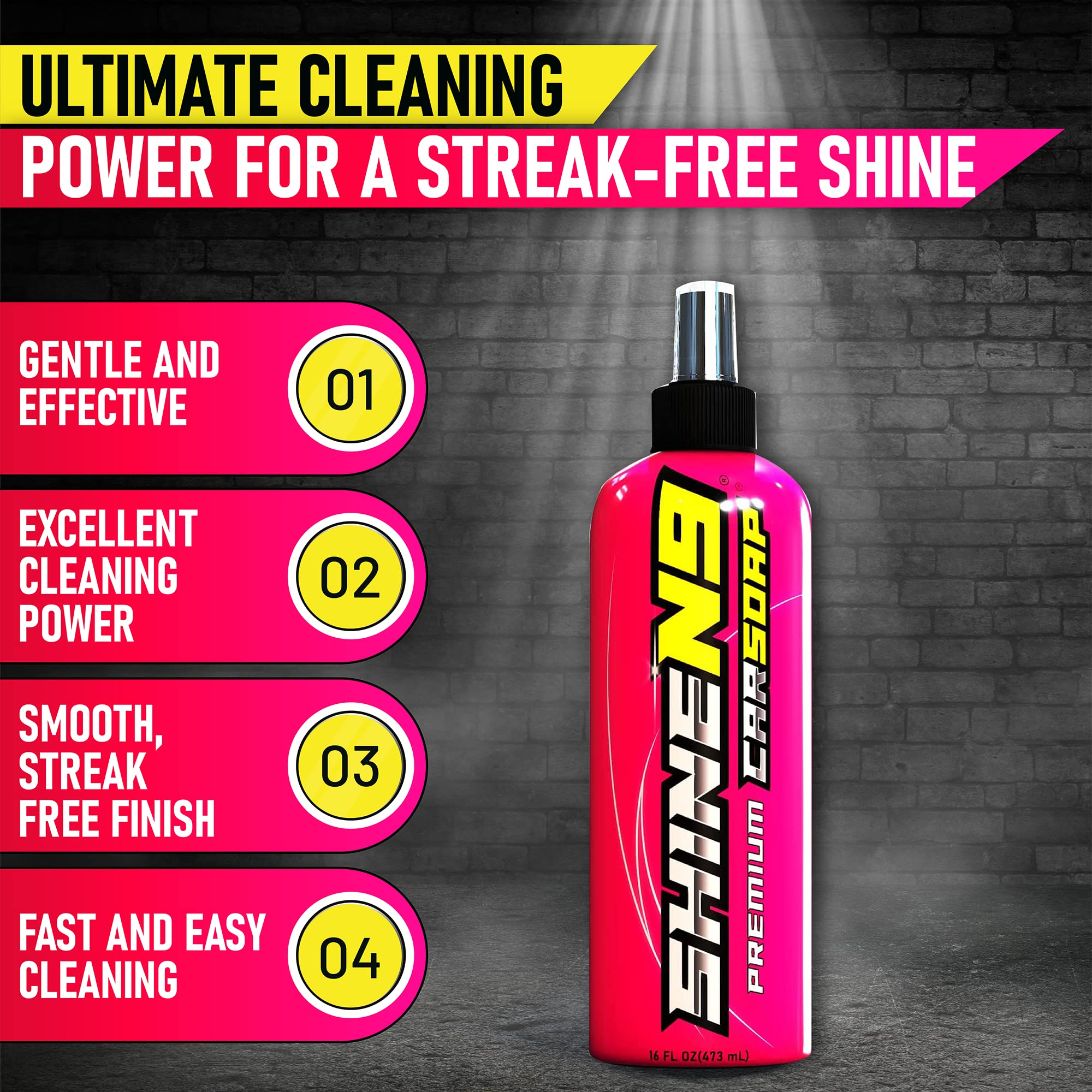 Premium Concentrated Car Wash Soap - 16 oz Gentle Foaming Car Detergent for Dirt, Grime, Pollen & Dust - Streak-Free Fast Cleaning Lather - Ideal for Hand Washing, Auto Detailing & Vehicle Maintenance