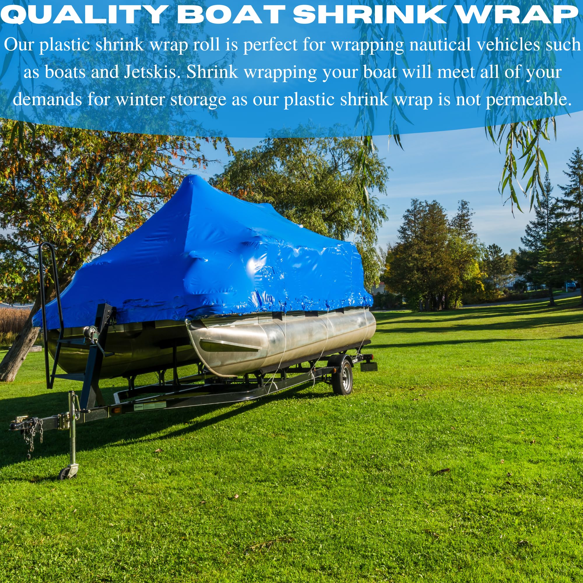 VBS - 7 Mil Blue Polyethylene Plastic Shrink Wrap Film (20' x 40') - Heavy Duty Boat Cover for Winter Storage & Protection | Industrial Grade Heat Shrinkable Sheeting for Marine, RV & Vehicle Protection | Works with Heat Gun for Secure Sealing