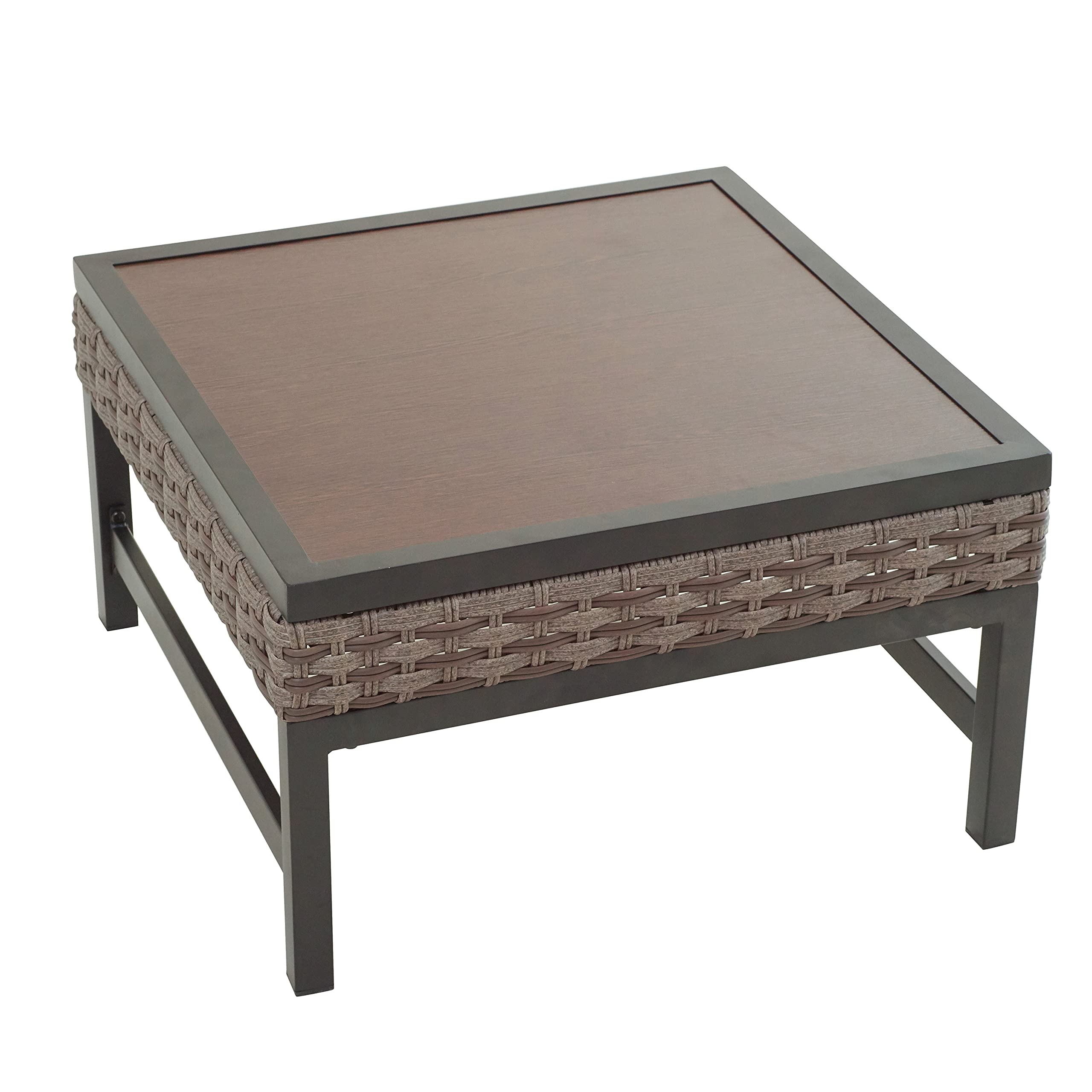 LOKATSE HOME Outdoor Patio Coffee Side Table - Square Bistro Table with Durable Metal Steel Wicker Frame, Brown - Perfect for Garden, Balcony, Poolside & Backyard Relaxation