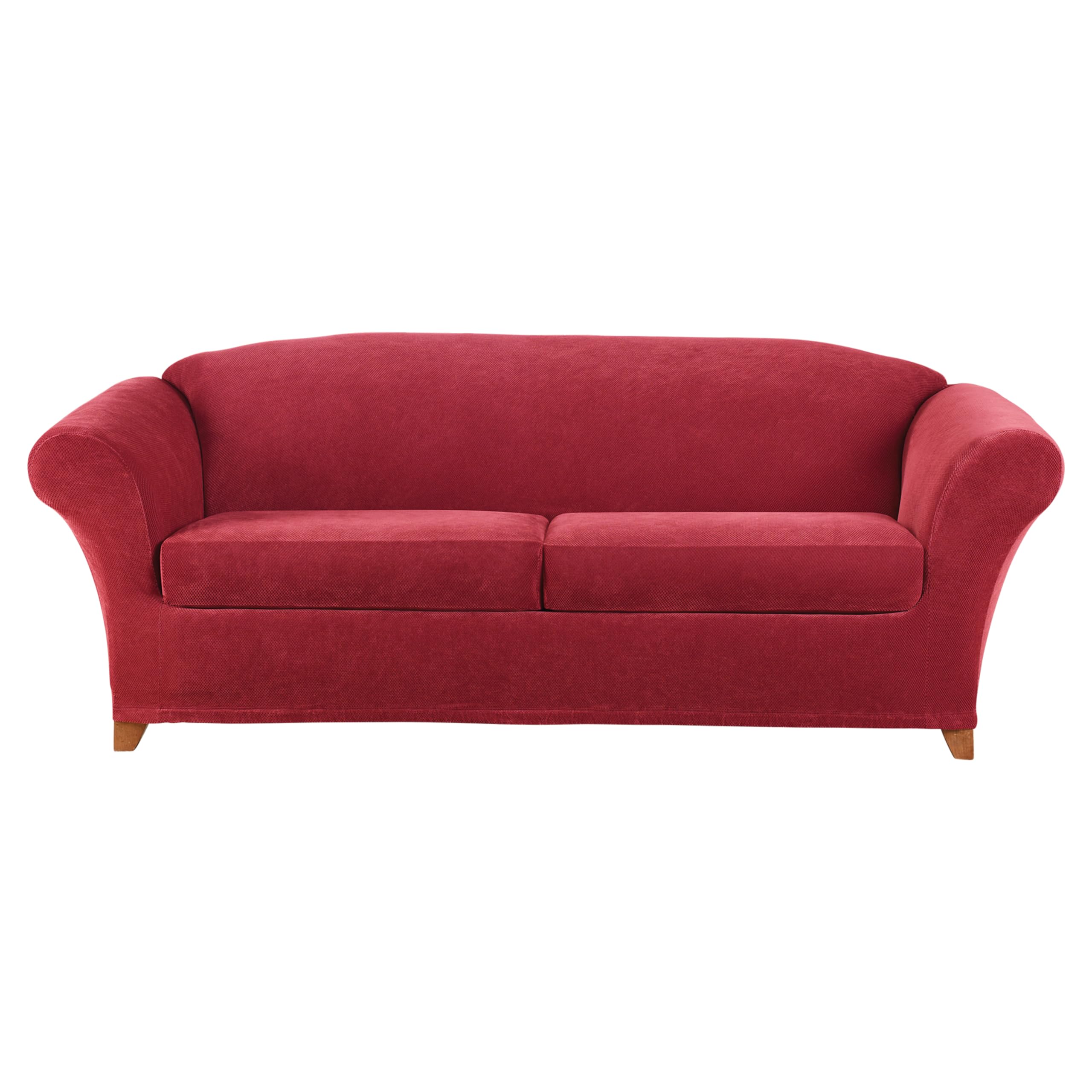 SureFit Stretch Pique 2-Seat Sofa Slipcover - Garnet Red (SF43520) | Washable Furniture Protector for Living Room, Apartment & Dorm