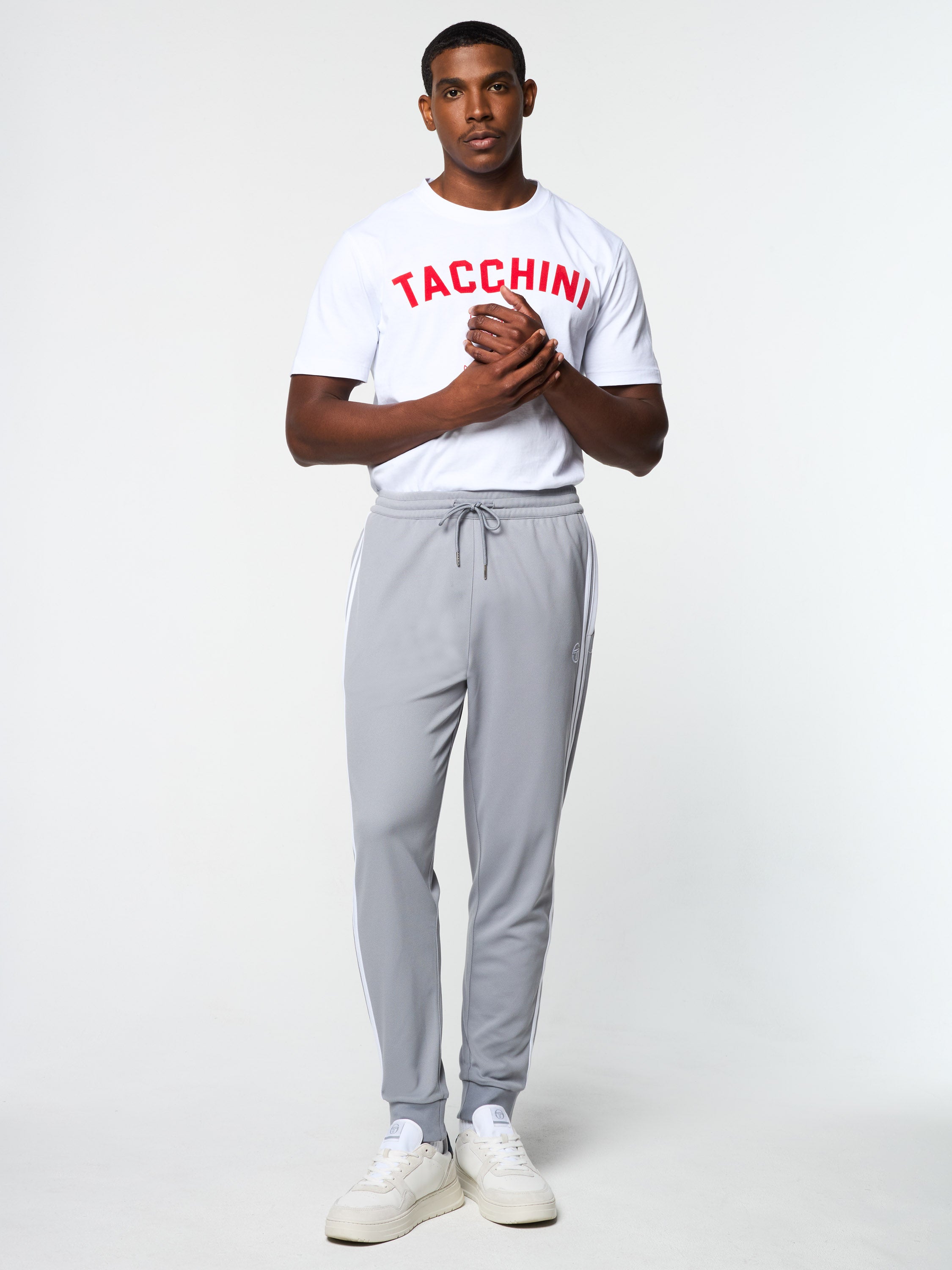Damarindo Men's Track Pants - Lightweight Athletic Joggers for Running & Gym - Sleet/White - Comfortable Workout Pants for Casual Wear & Training