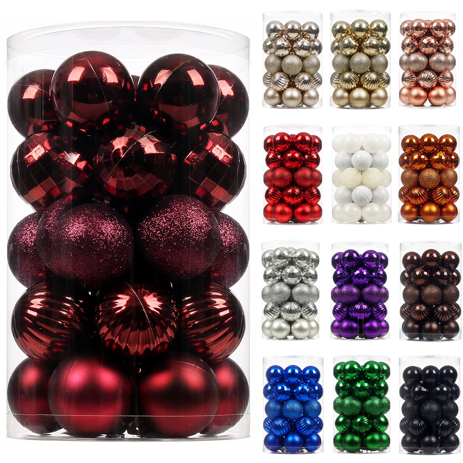 Wironlst 40mm Shatterproof Christmas Ball Ornaments - 34 Pack Burgundy Plastic Hanging Decorations for Xmas Tree, Holiday, Wedding & Party (1.57 inch) - Perfect for Indoor/Outdoor Christmas Decor, Home Styling and Festive Gift Giving