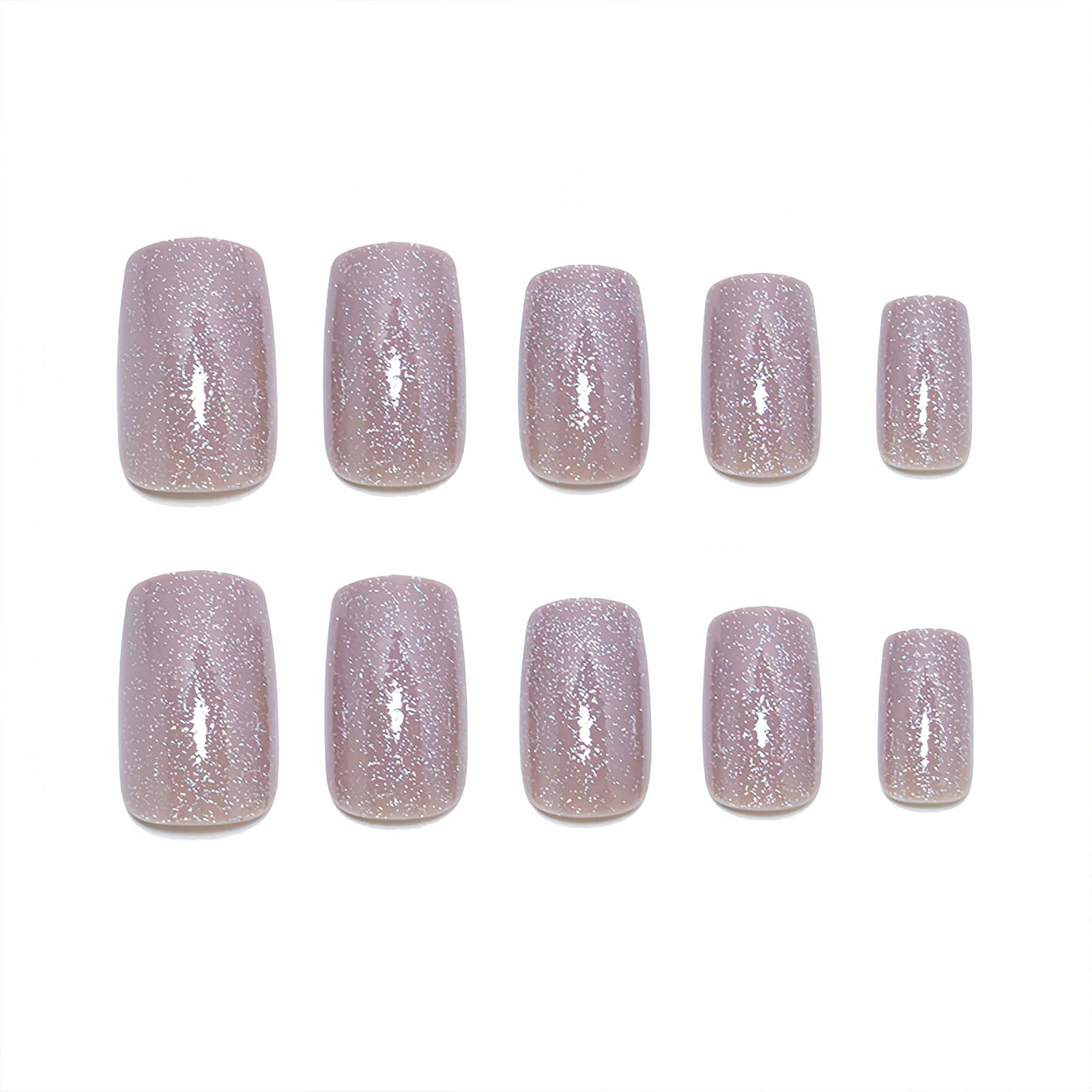 BFY Short Press on Nails Square - Winter Christmas Nail Art Kit with Champagne Glitter & Solid Colors, 24PCS Acrylic Fake Nails with Glue - Perfect for Holiday Parties, Gift Giving & New Year Celebrations