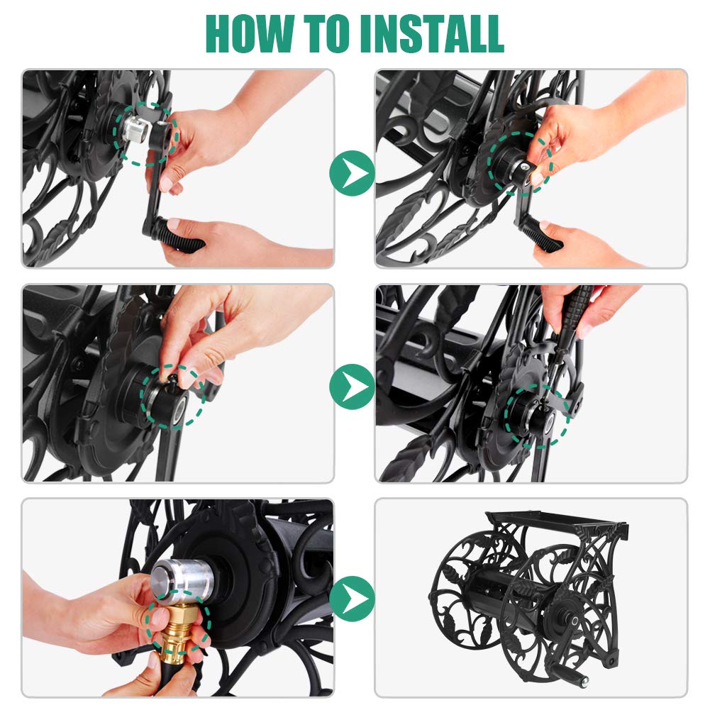 **Wall Mount Garden Hose Reel with 6.5ft Leader Hose & Storage Shelf – Holds 130ft of 5/8
