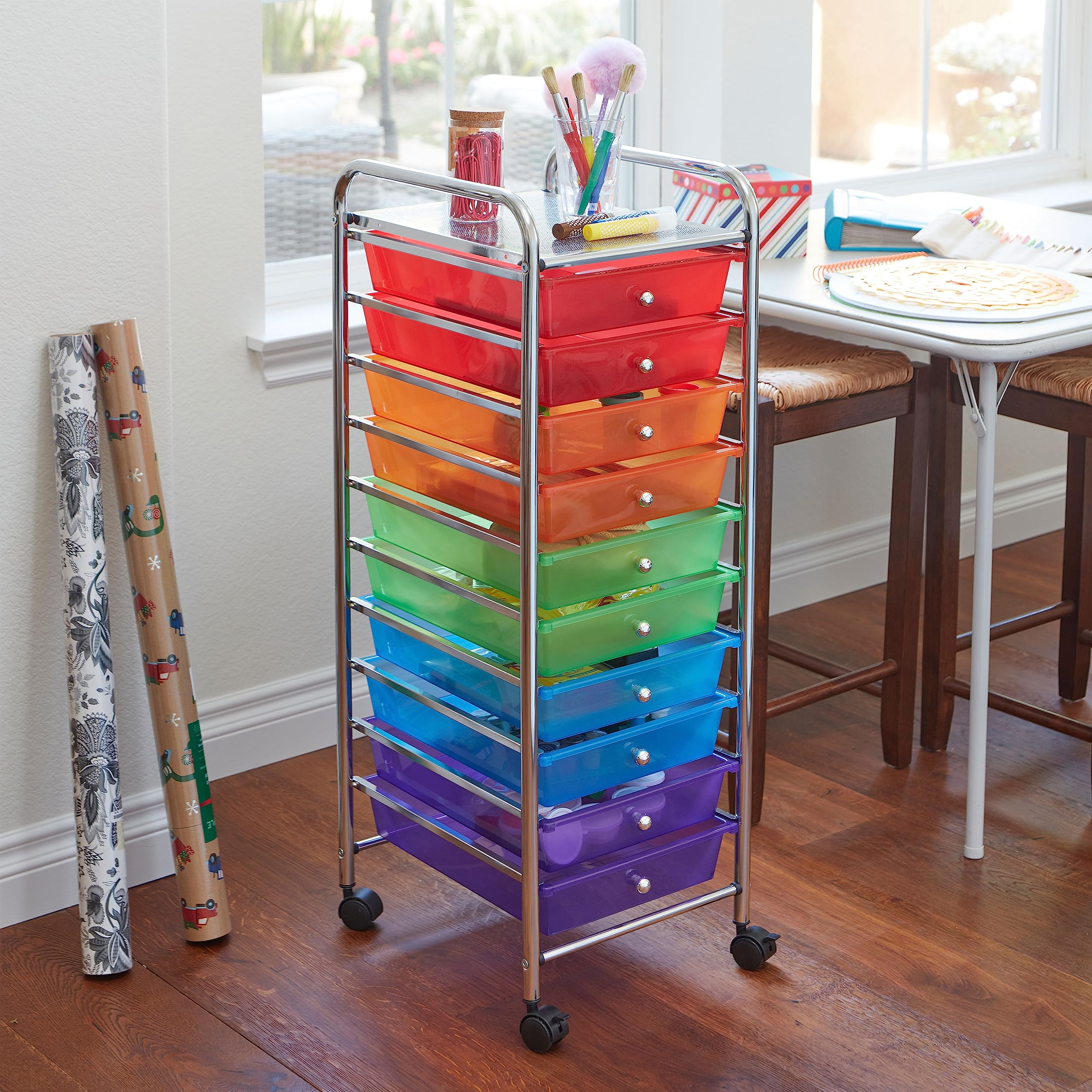 ECR4Kids 10-Drawer Rolling Storage Cart with Wheels - Mobile Classroom & Home Organizer for Toys, Art Supplies, Office Essentials - Ideal for Daycare, School, and Office Organization
