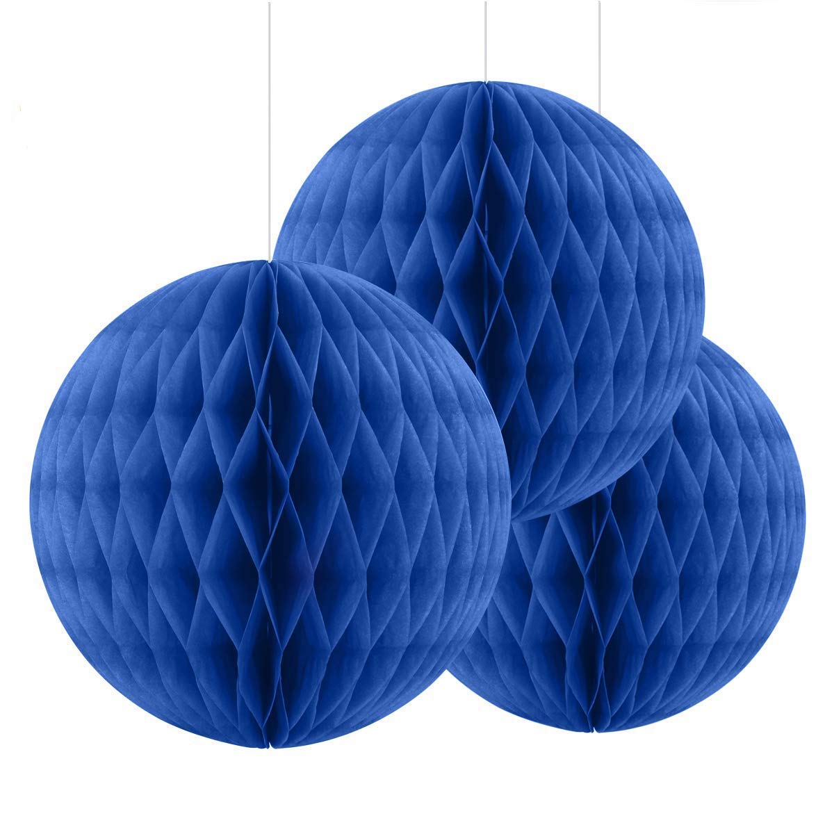3pcs Blue Honeycomb Tissue Paper Fans - Party Decorations, Wedding, Baby Shower & Home Decor - Elegant Honeycomb Balloons for Ceiling & Wall Decor