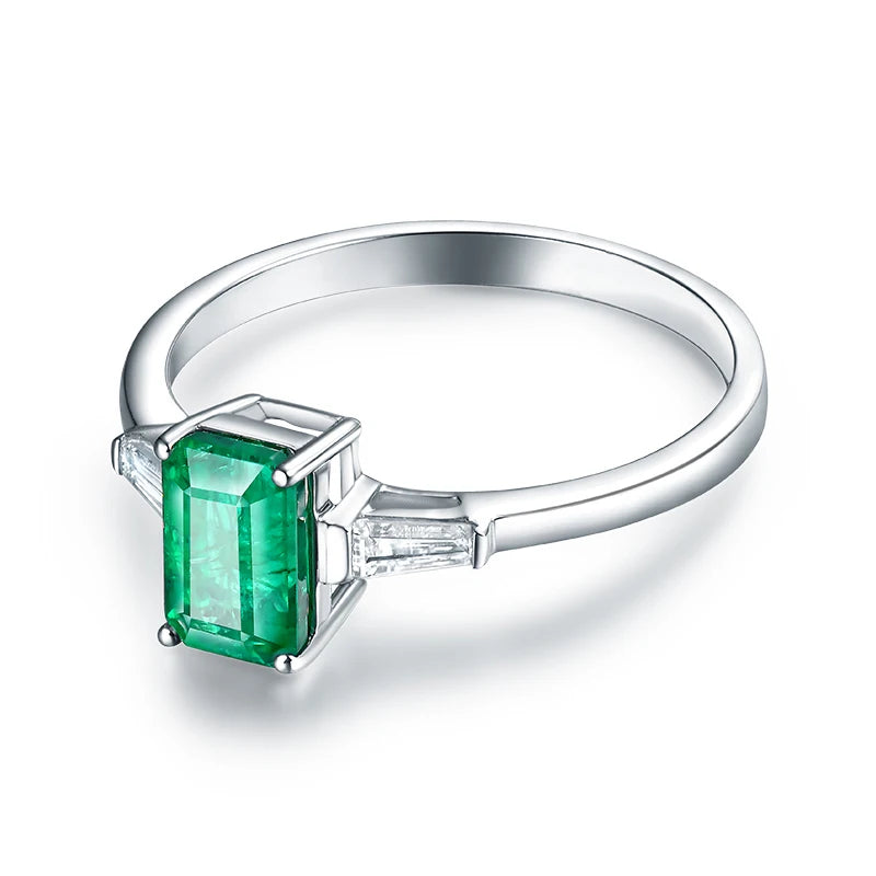 14K White Gold Emerald and Baguette Diamond Wedding Ring for Women - Elegant Bridal Jewelry for Engagement, Anniversary & Special Occasions