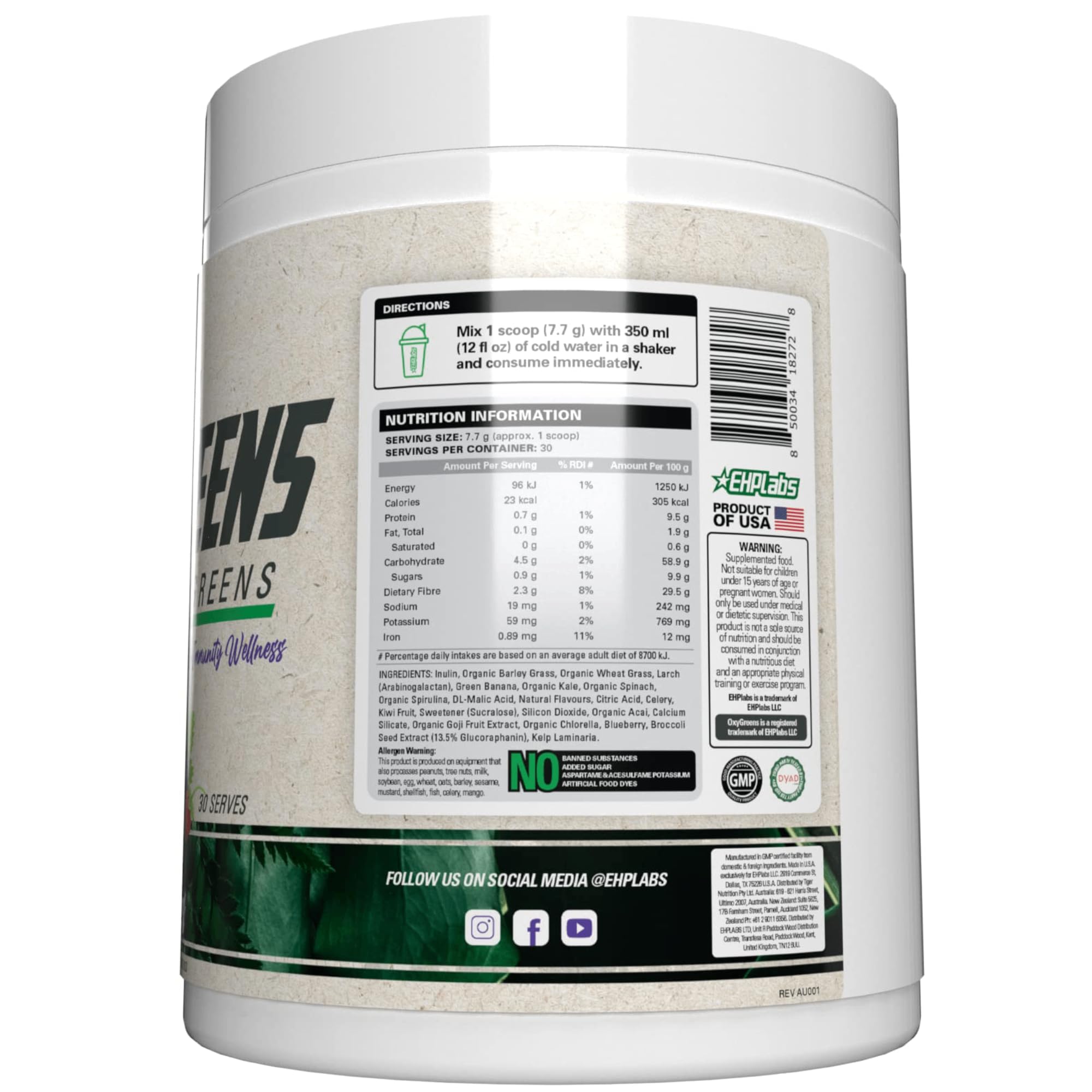 EHP Labs OxyGreens Superfood Powder - 30 Servings | Antioxidant & Detox Supplement for Energy & Immunity Boost | Perfect for Smoothies, Juices & Daily Wellness Routine