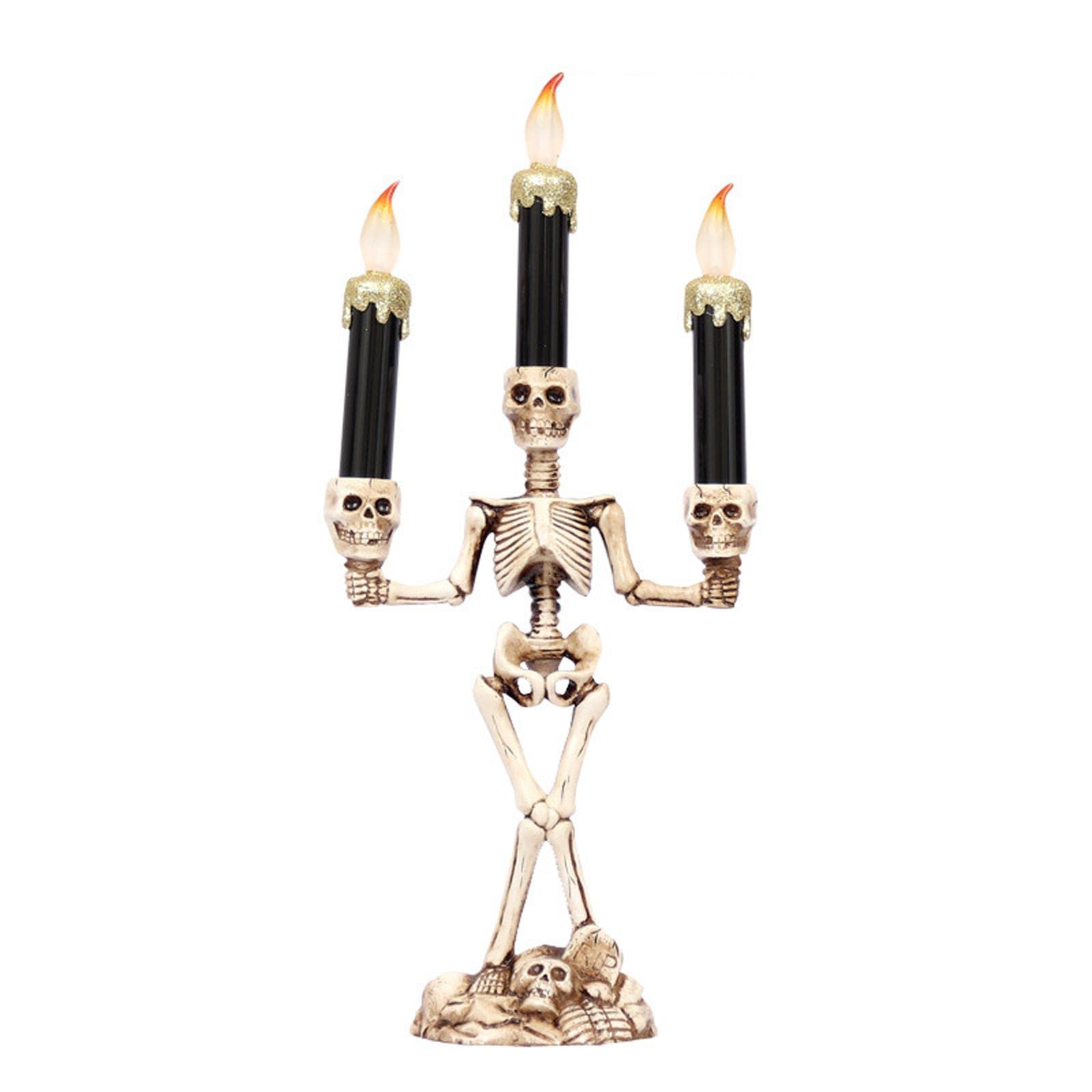 Halloween Skeleton LED Flameless Candle Lights - Skull Candle Holder for Spooky Party Decorations | Perfect for Halloween Home Decor, Haunted House Parties & Themed Events