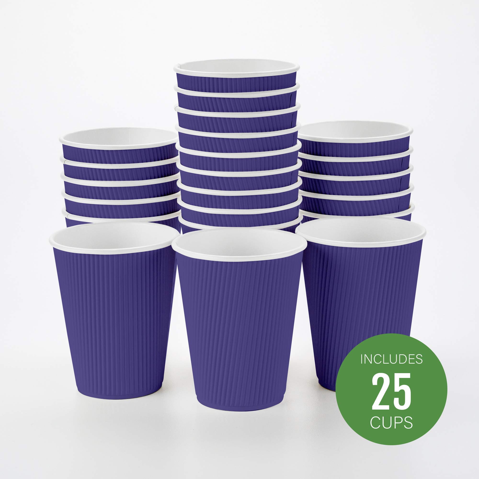 12oz Disposable Paper Coffee Cups (25 Pack) - Leakproof & Insulated Ripple Wall Hot Cups, Recyclable & Eco-Friendly, Royal Purple - Perfect for Coffee Shops, Offices, and Catering Events - Lids Sold Separately