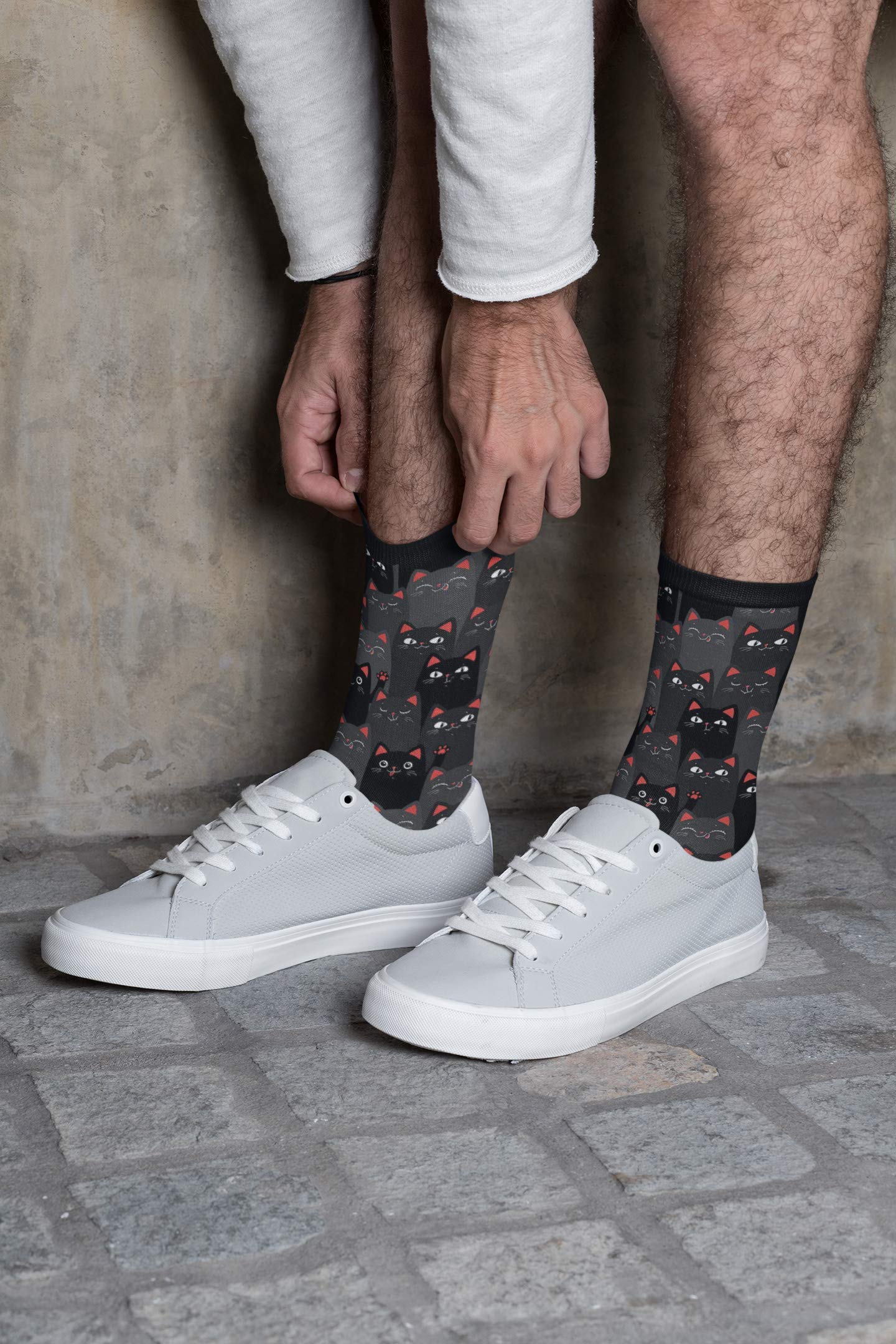 Yaateeh Black and Grey Cats Crew Socks - Mid Calf Dress Socks for Men & Women - Casual Long Tube Socks for Boys & Girls - Perfect for Office, School and Daily Wear