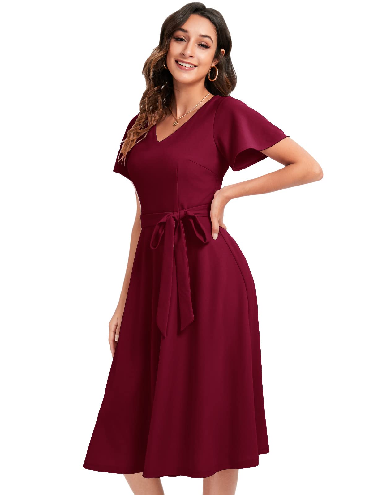 Elegant Women's Cocktail Dresses for Wedding Guest | Fit and Flare Formal Dress with Sleeves | Perfect for Homecoming, Church Events & Special Occasions