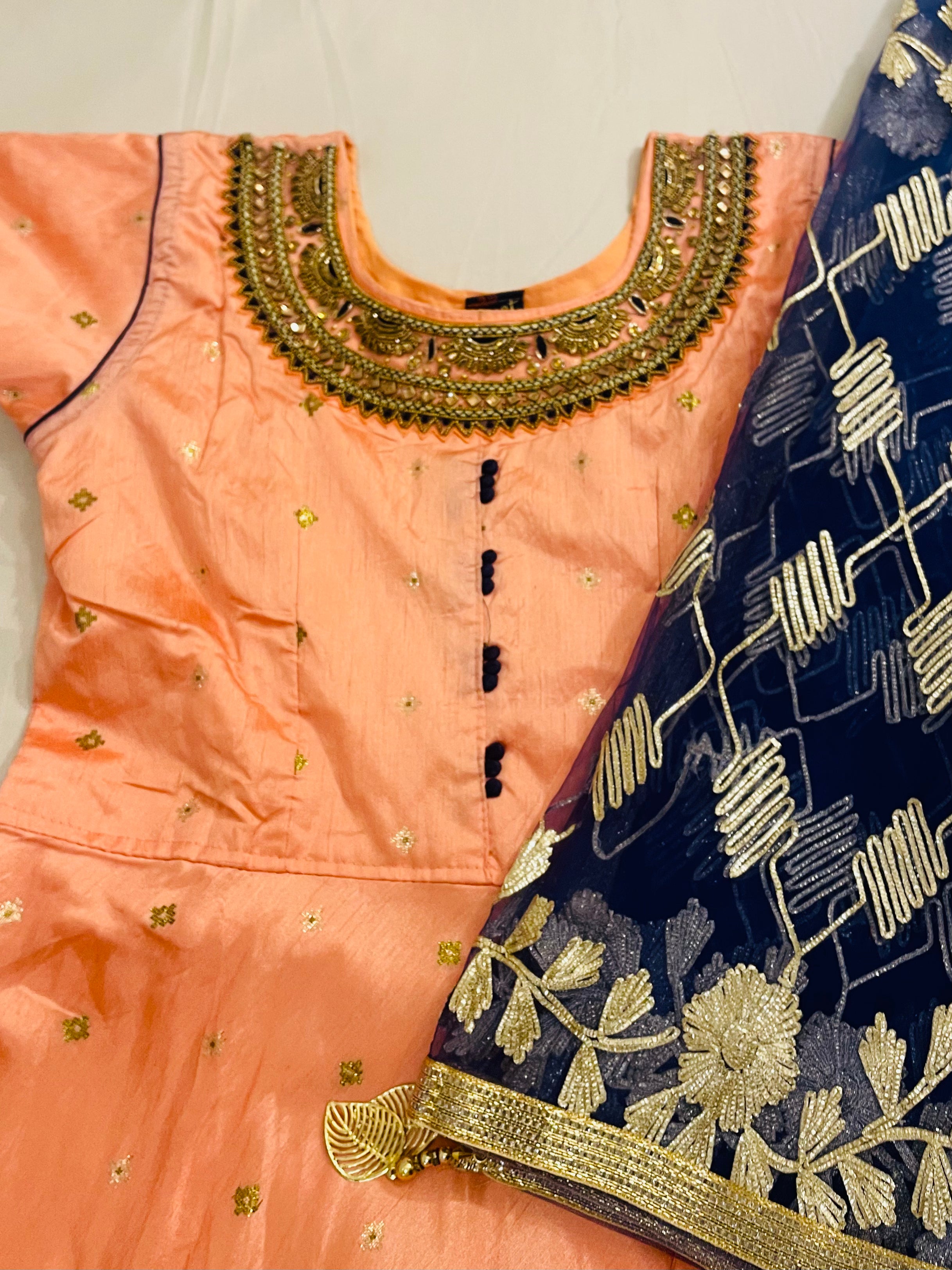 Elegant Peach Color Suit Set with Blue Dupatta & Matching Bottom - Perfect for Weddings, Parties & Festive Occasions
