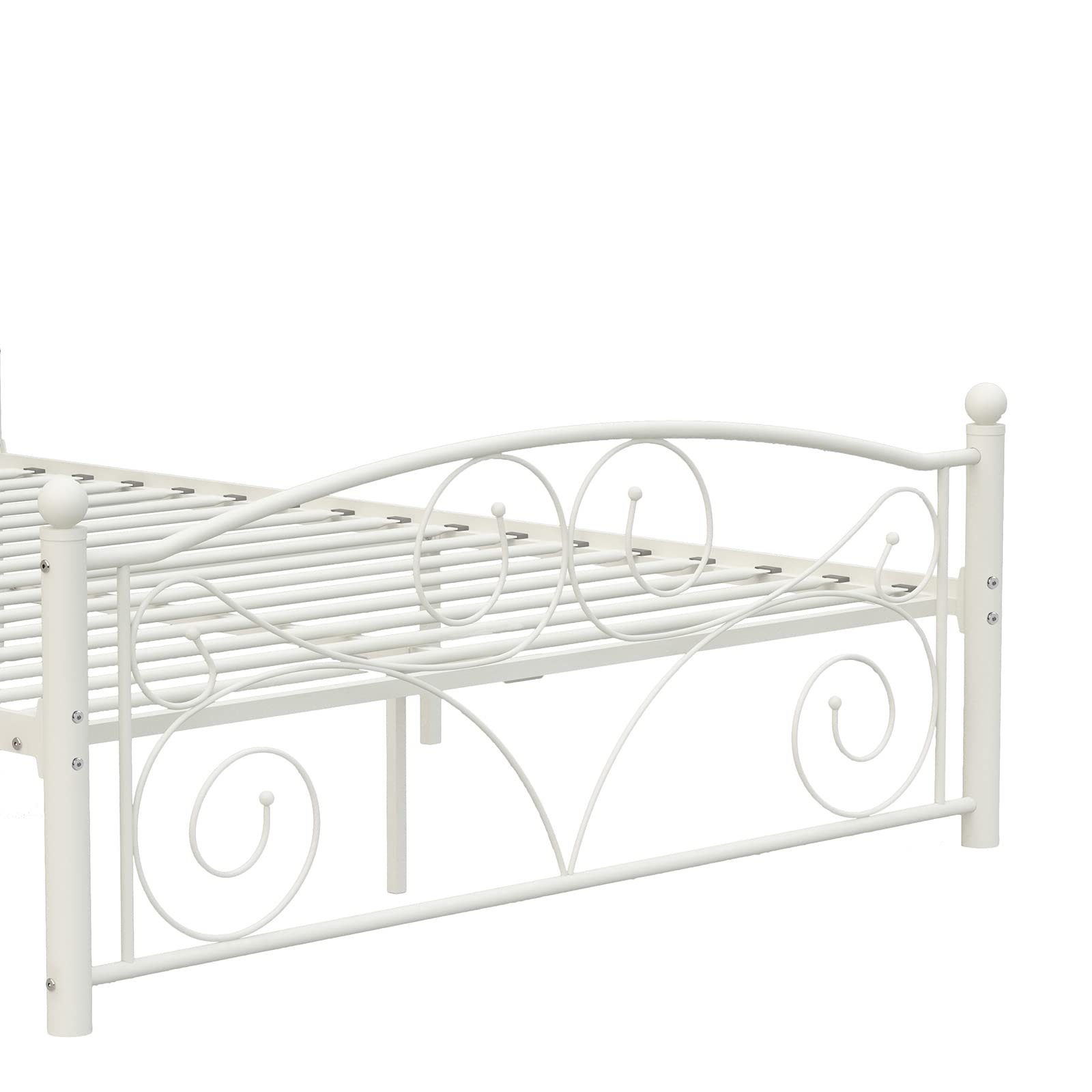 Queen Size White Metal Bed Frame with Headboard & Footboard - Sturdy Flower Design, Under Bed Storage, No Box Spring Needed - Easy Assembly for Bedroom, Guest Room, Dorm (Fits Standard Queen Mattress)