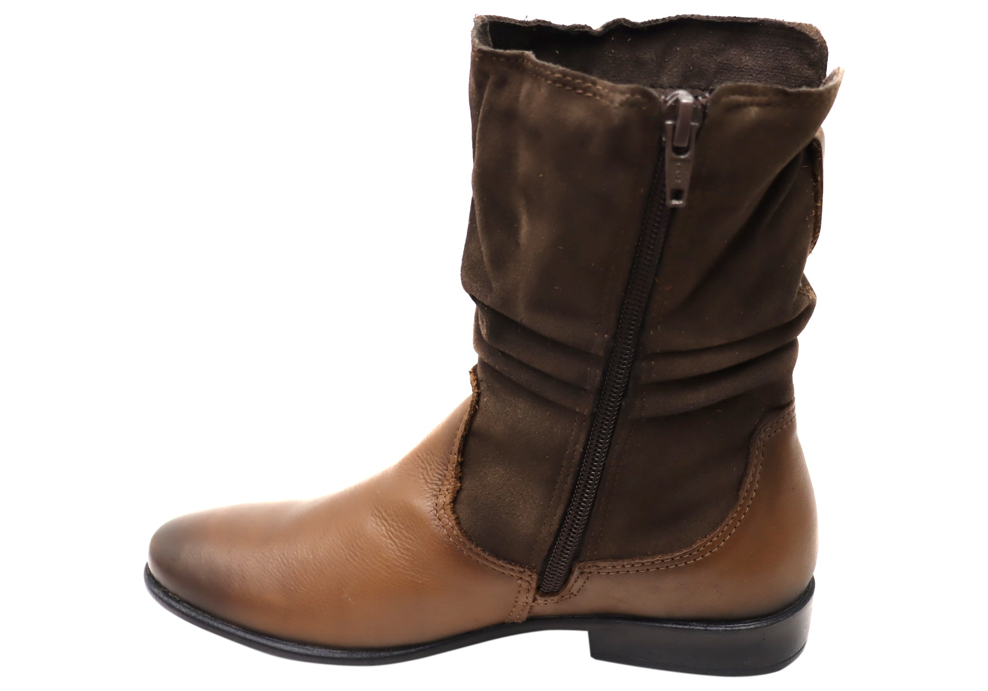 Perlatto Lucia Women's Brazilian Comfortable Leather Mid Calf Boots - Stylish Ankle Boots for Fall & Winter Fashion, Office Wear & Casual Outfits