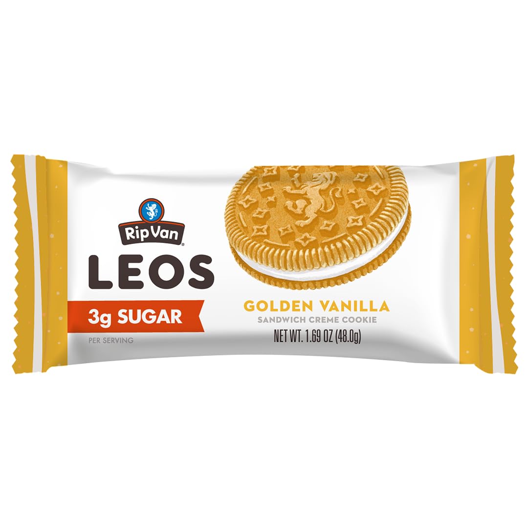 Rip Van LEOs Golden Vanilla Sandwich Cookies - Low Sugar, Low Carb, Keto & Diabetic Friendly Snacks - 40 Cookies (10 Packs of 1.69oz) - Perfect for Office, School Lunch & Healthy On-the-Go Snacking