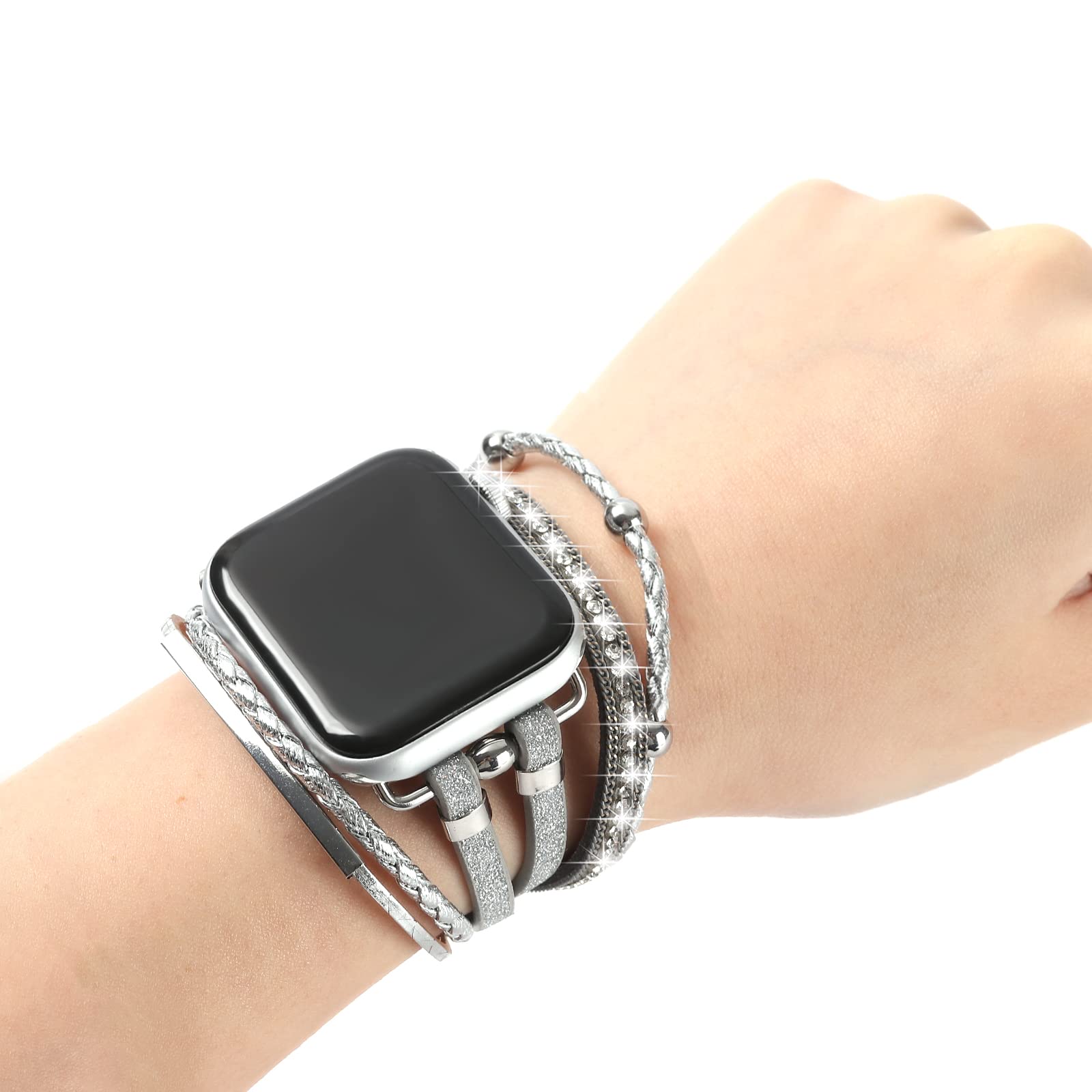 WONMILLE Genuine Leather Bands for Apple Watch 41mm 40mm 38mm 45mm 44mm 42mm 49mm - Boho Bracelet Jewelry Wrap Strap Compatible with iWatch Series Ultra 10 9 8 7 6 5 4 3 2 1 SE - Perfect for Workouts, Office Wear & Casual Fashion Accessories