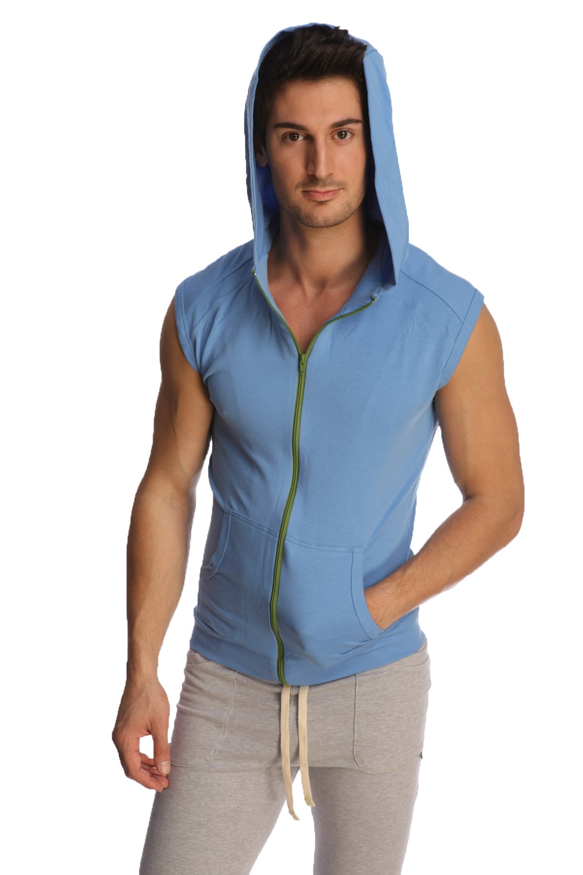 4th Men's Sleeveless Hoodie - Modal French Terry Workout & Yoga Top - Made in USA - Stretch Fit European Style - Perfect for Gym, Yoga & Beach Resorts