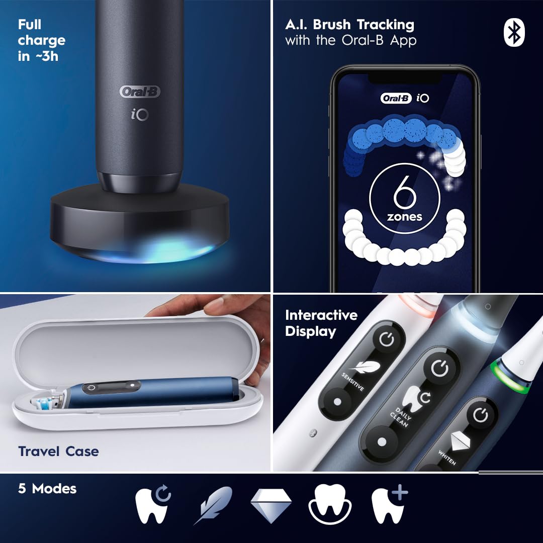 Oral-B iO Series 7 Electric Toothbrush with 2 Replacement Brush Heads, White Alabaster - Advanced Smart Toothbrush for Professional Dental Care at Home